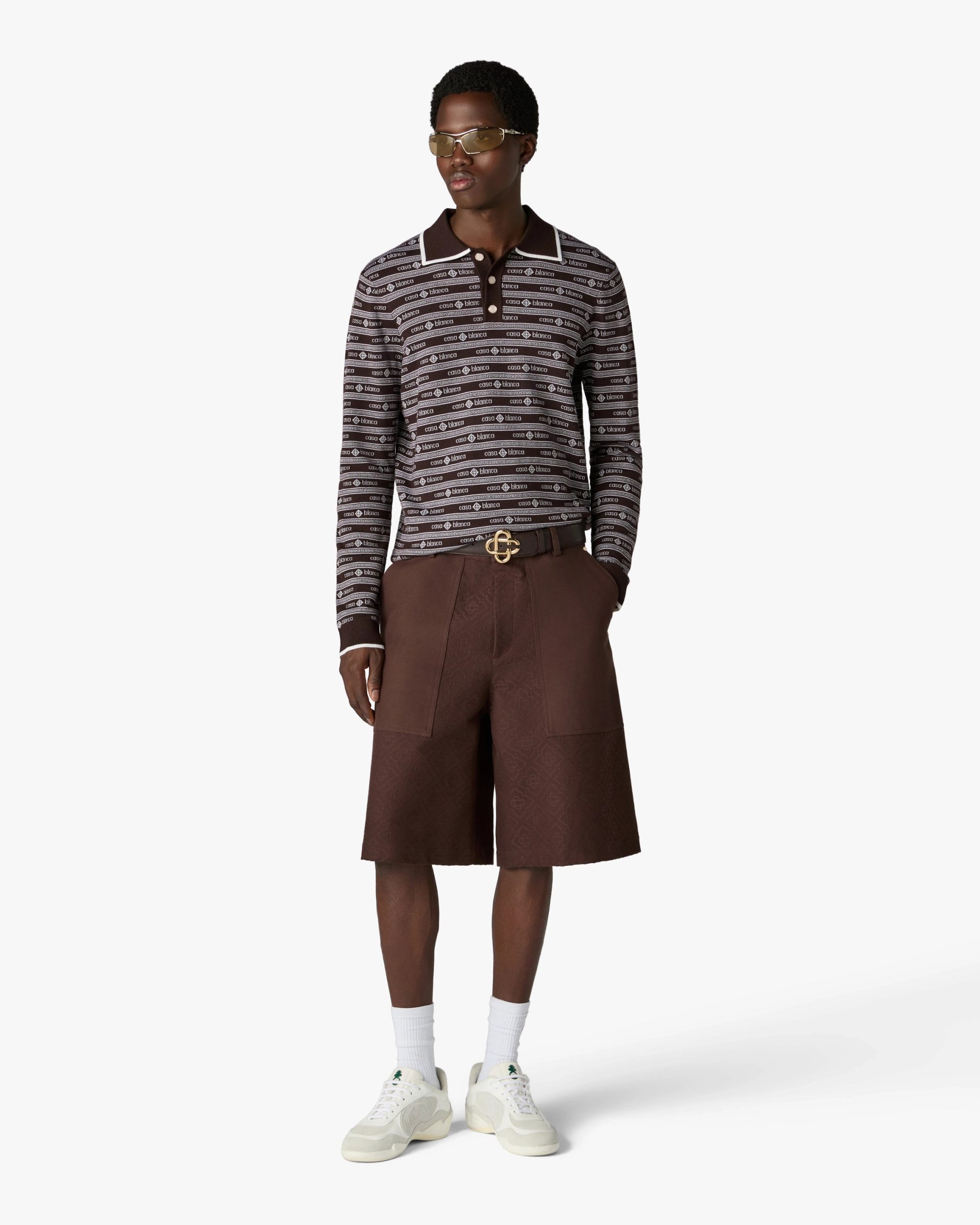Dark Brown Knit Logo Long Sleeve Polo Shirt - Image 2