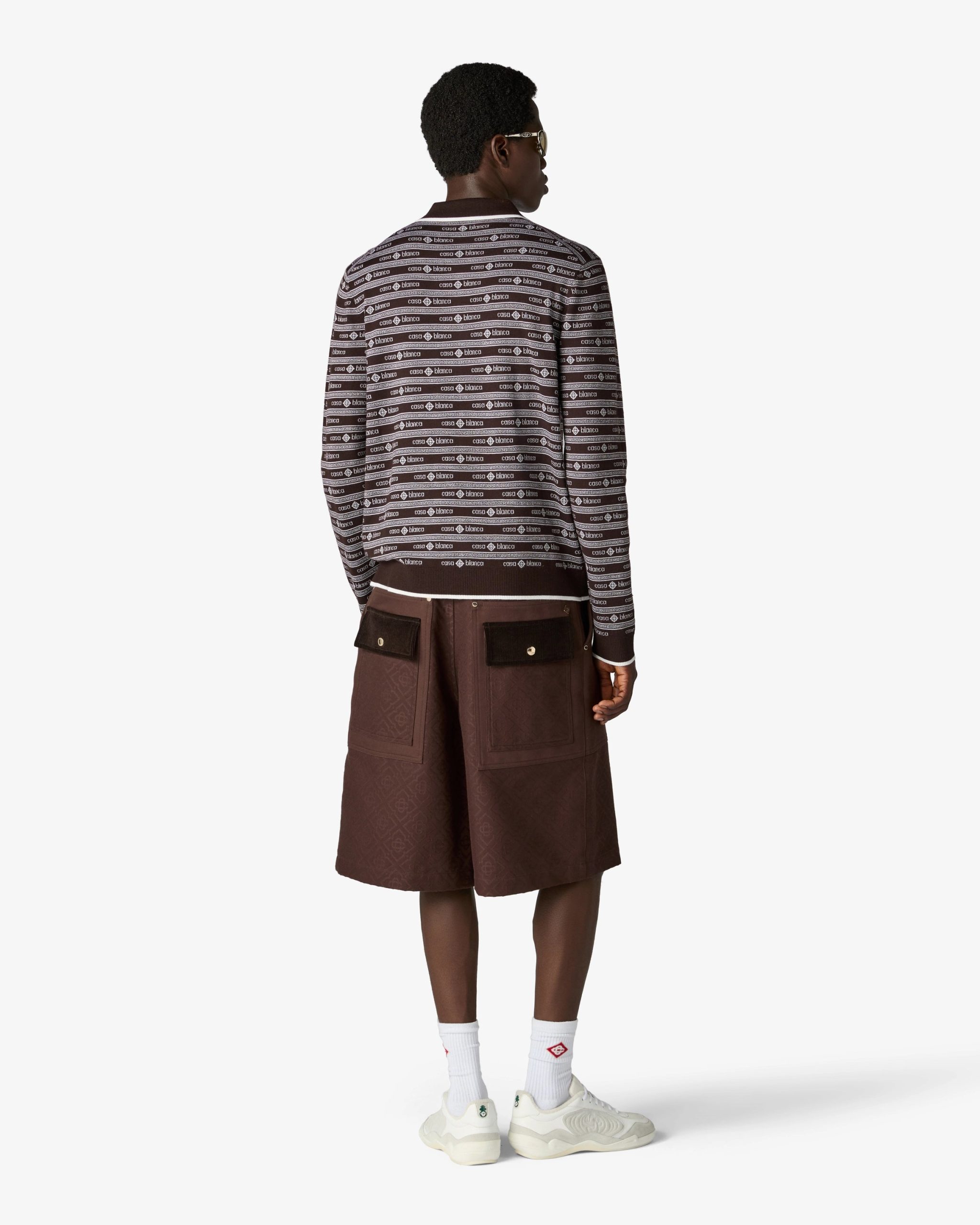 Dark Brown Knit Logo Long Sleeve Polo Shirt - Image 3