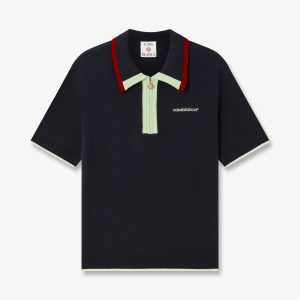 Navy Merino Short Sleeve Polo Shirt