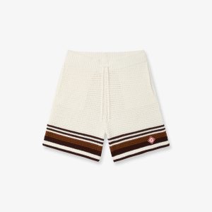 White & Brown Tennis Stripe Crochet Shorts