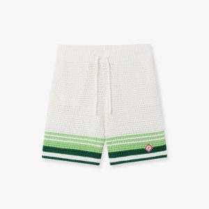 Green & White Tennis Stripe Crochet Shorts