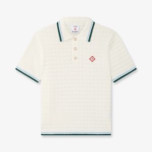 White Boucle Short Sleeve Polo Shirt