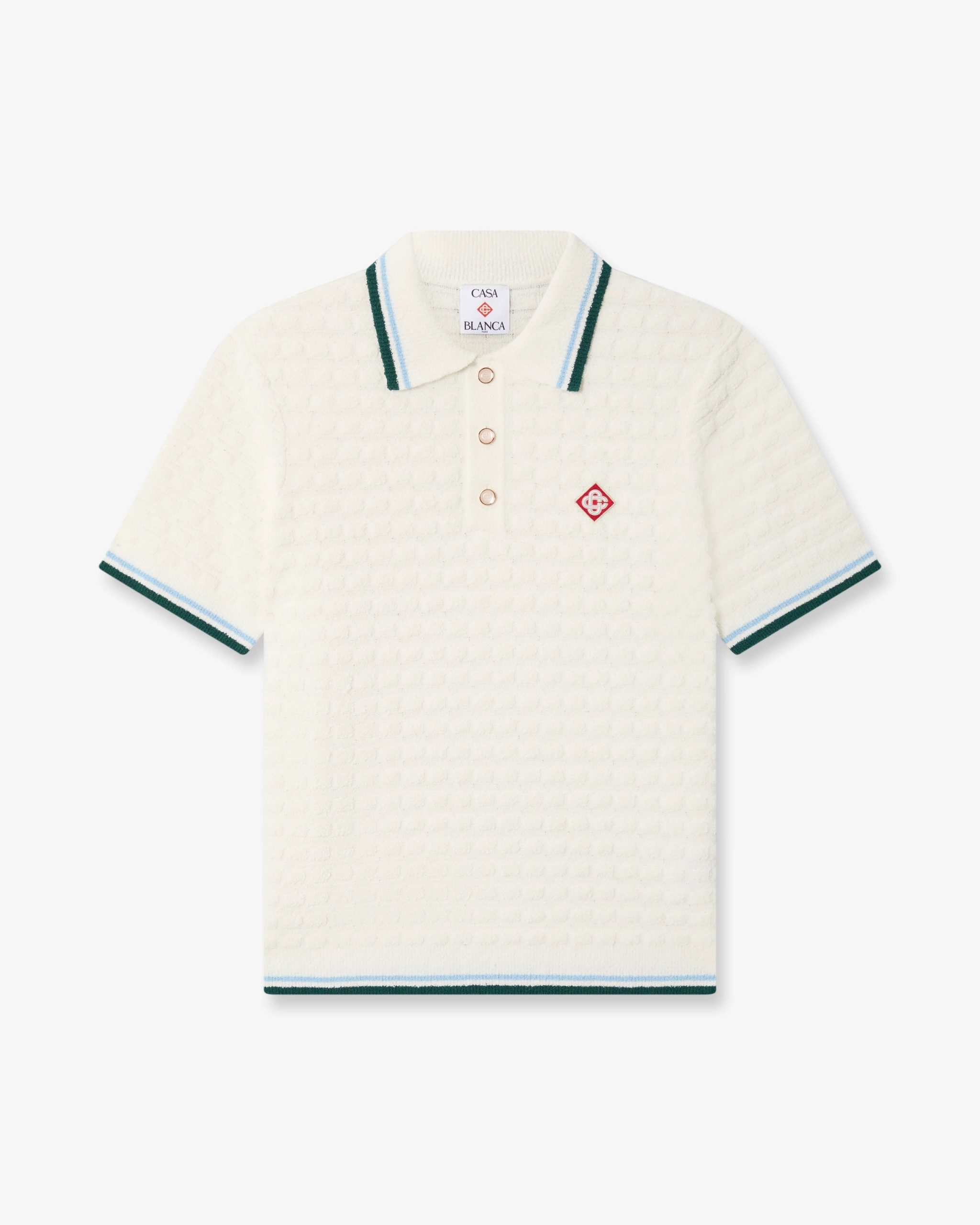 White Boucle Short Sleeve Polo Shirt