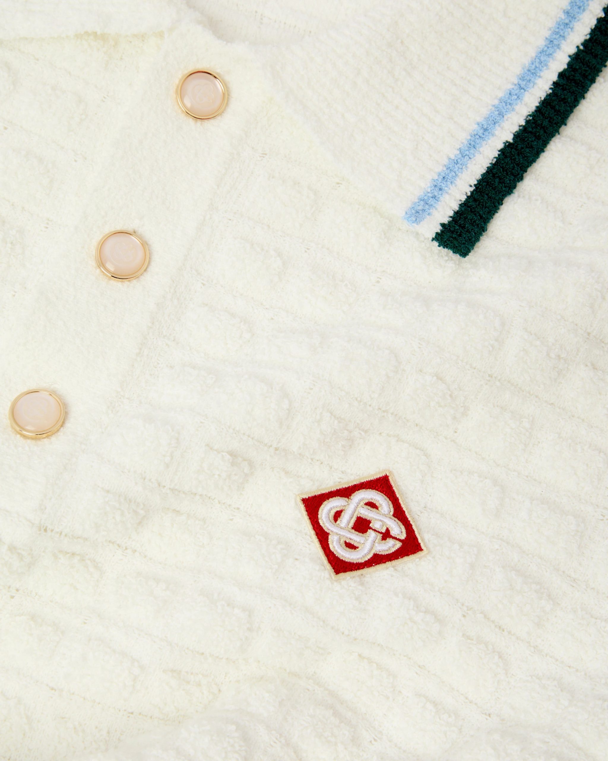 White Boucle Short Sleeve Polo Shirt - Image 7