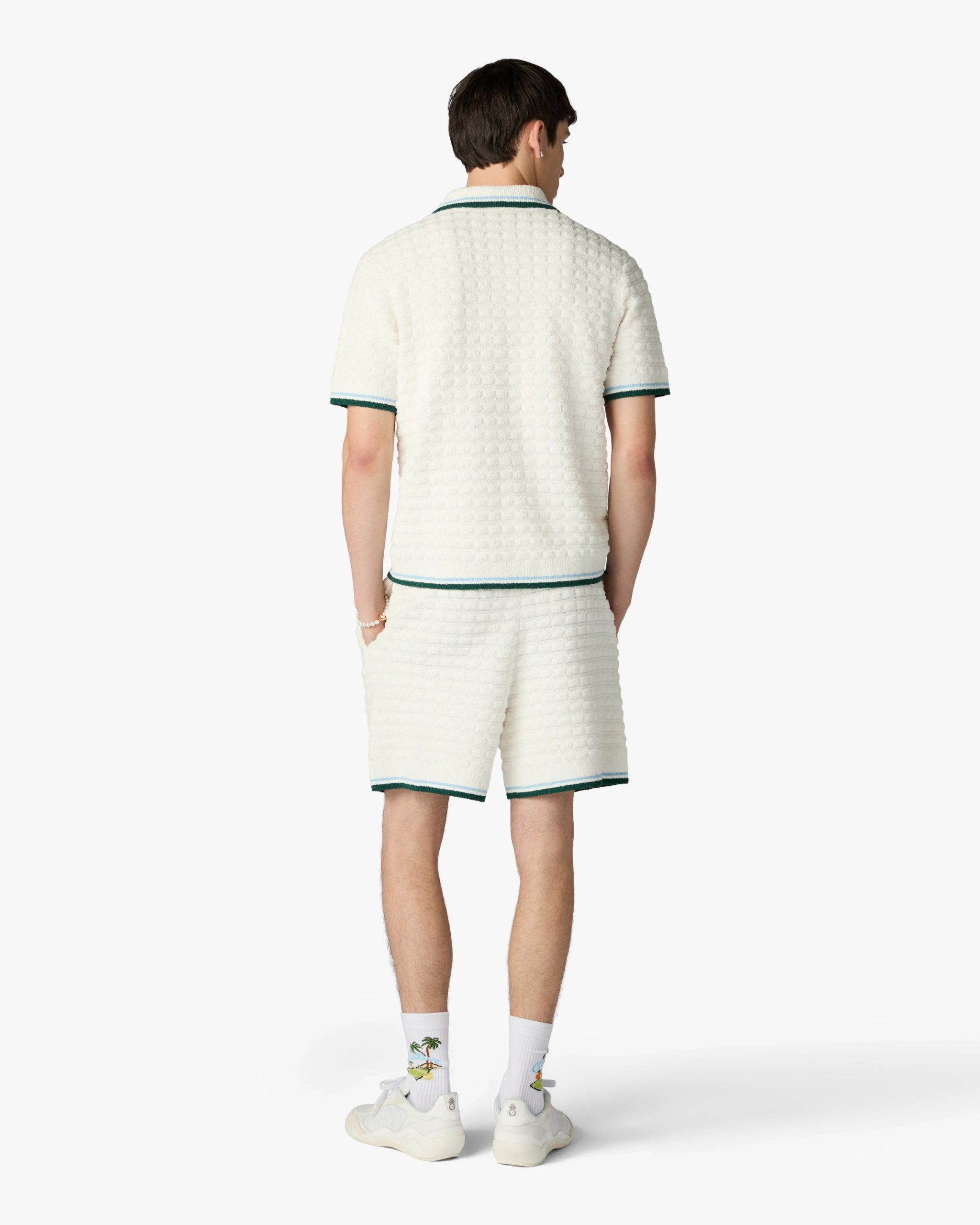 White Boucle Short Sleeve Polo Shirt - Image 3