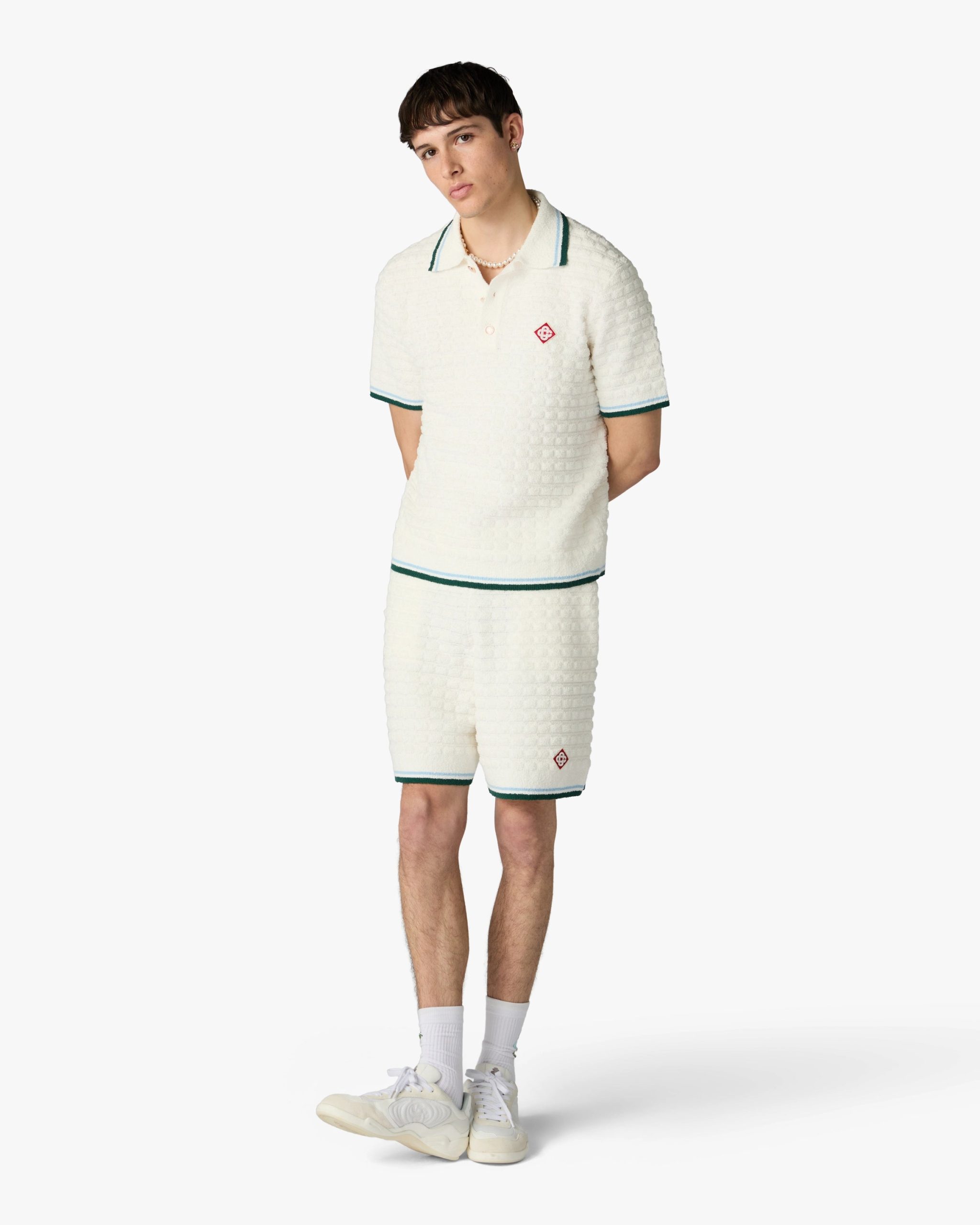 White Boucle Short Sleeve Polo Shirt - Image 2