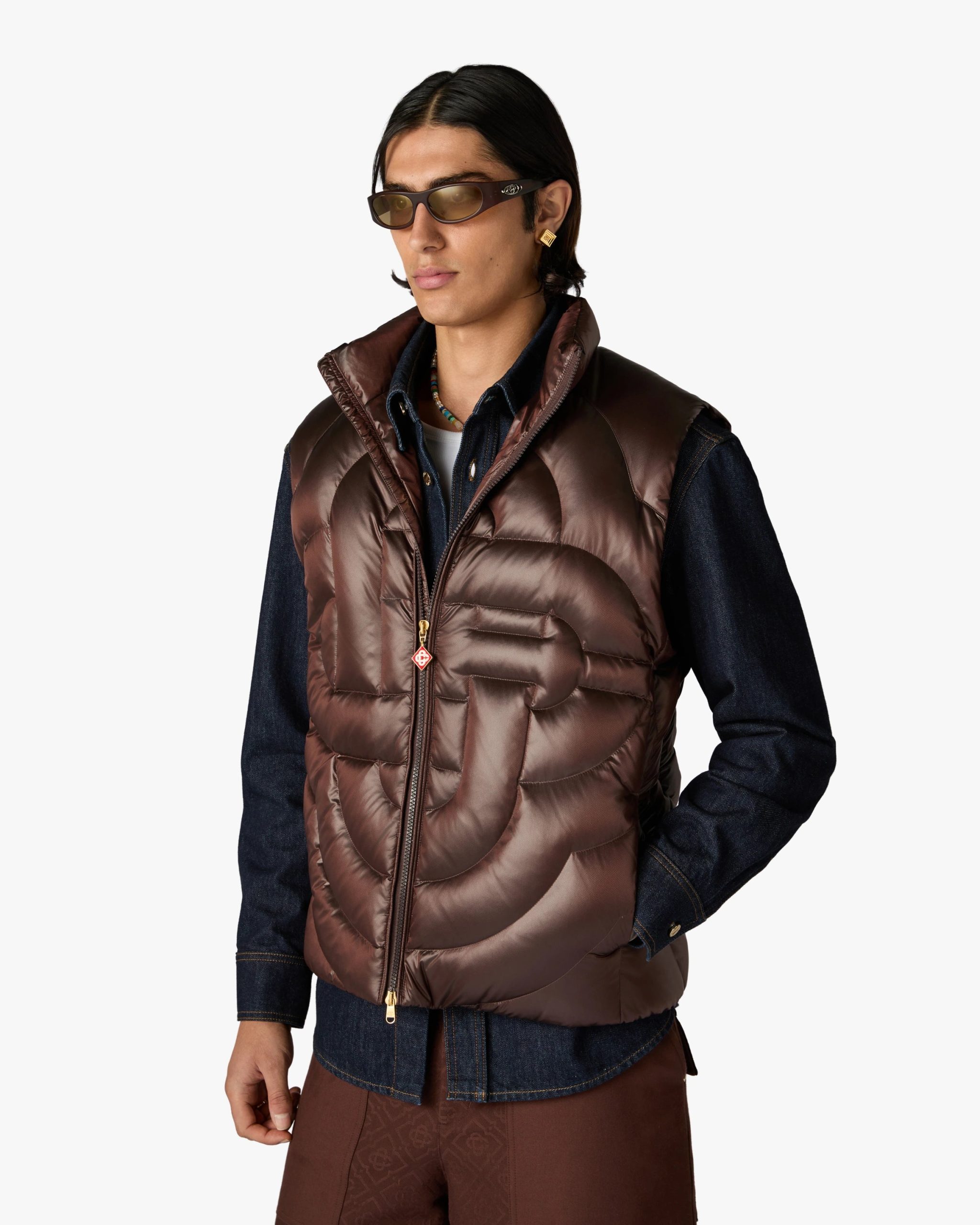 Dark Brown Quilted Down Puffer Vest - Image 4