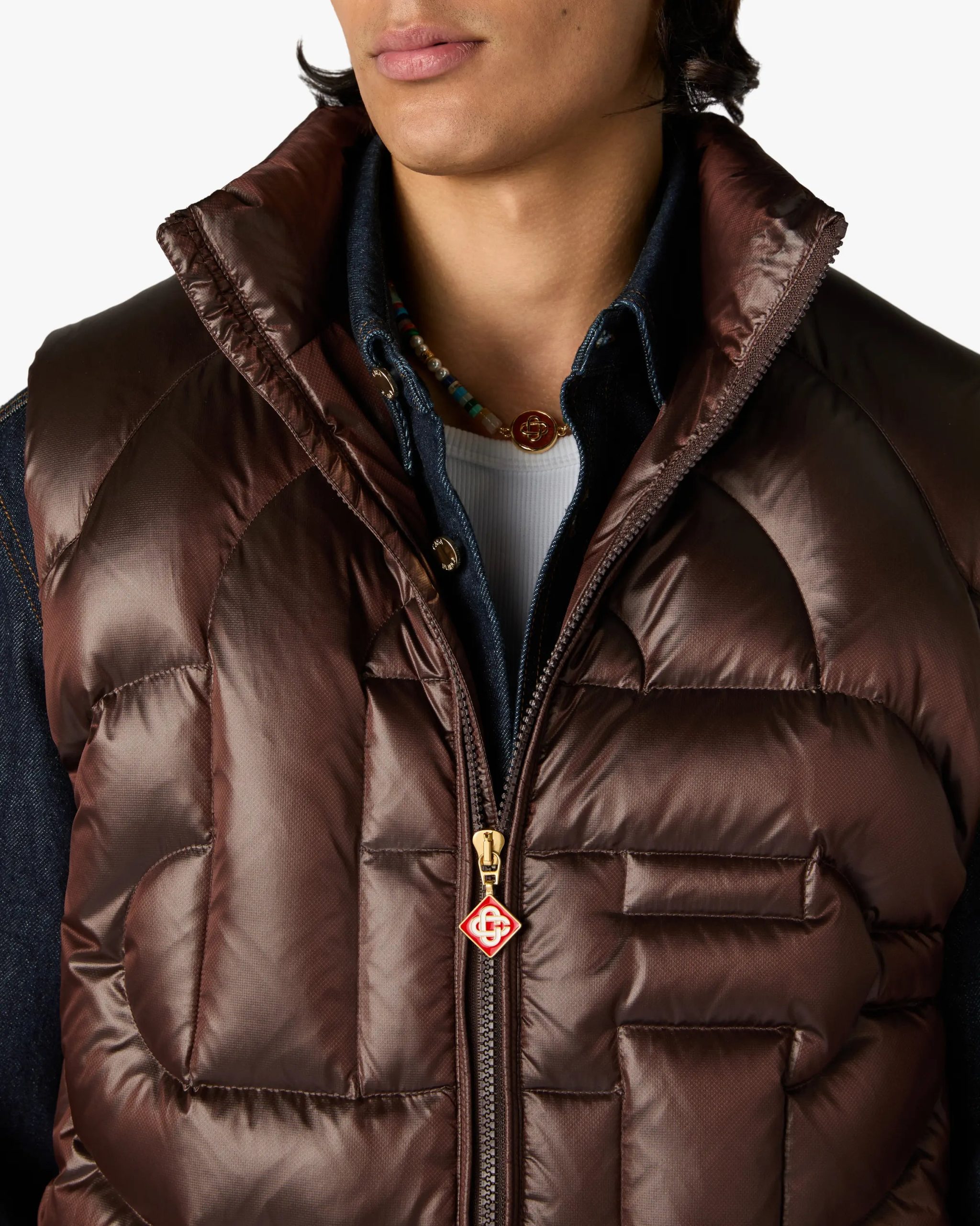 Dark Brown Quilted Down Puffer Vest - Image 5