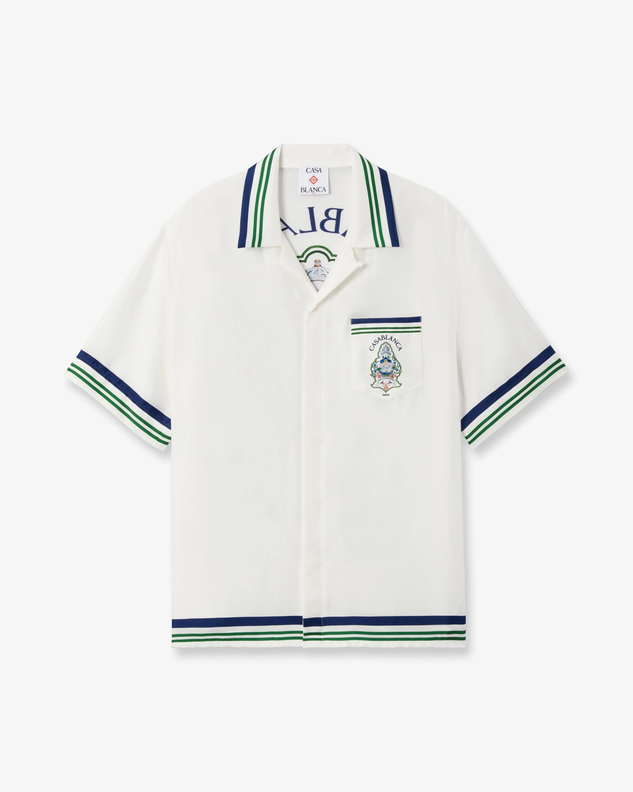 White Hotel Emblem Short Sleeve Silk Shirt - Image 6