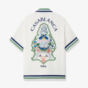 White Hotel Emblem Short Sleeve Silk Shirt