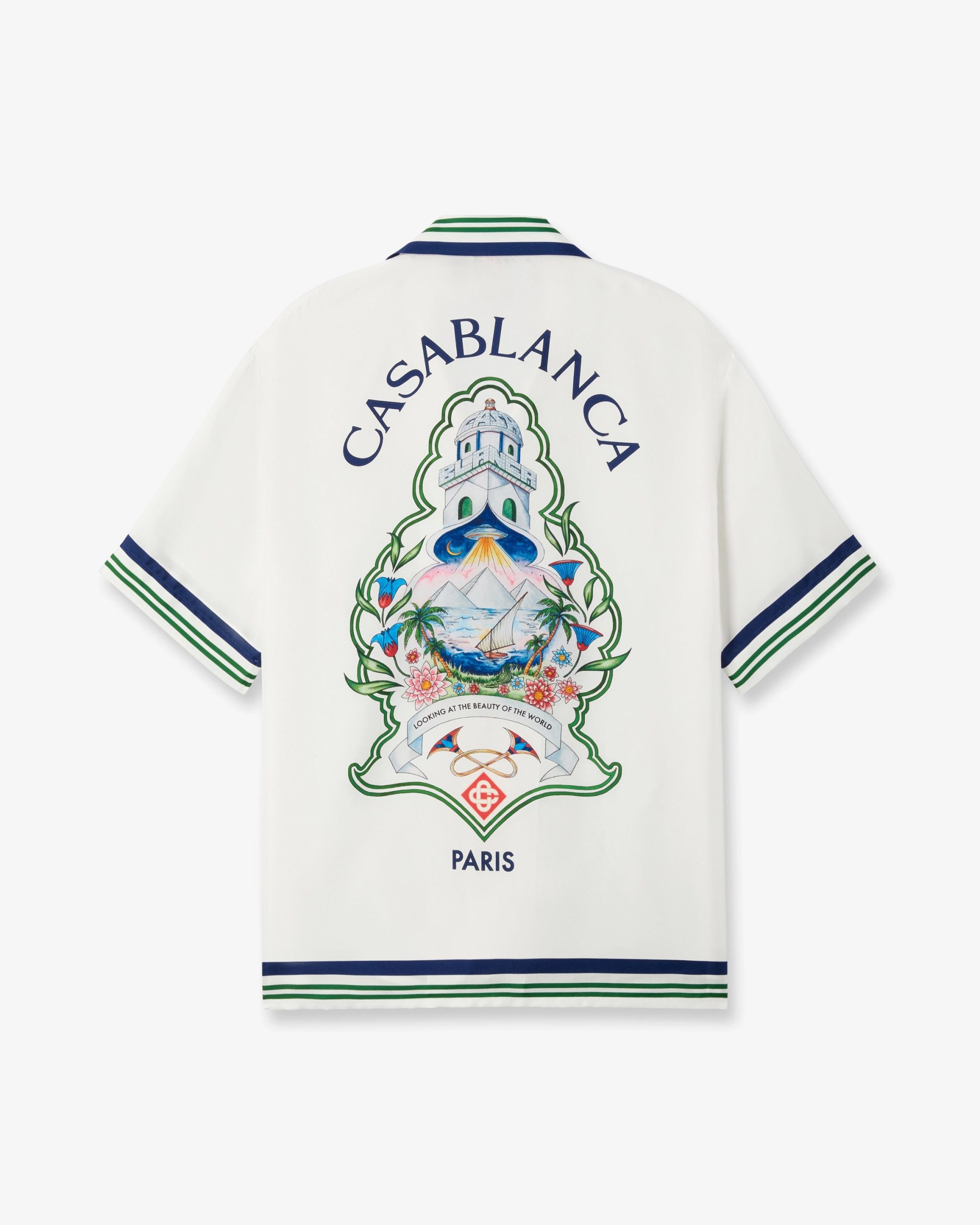 White Hotel Emblem Short Sleeve Silk Shirt
