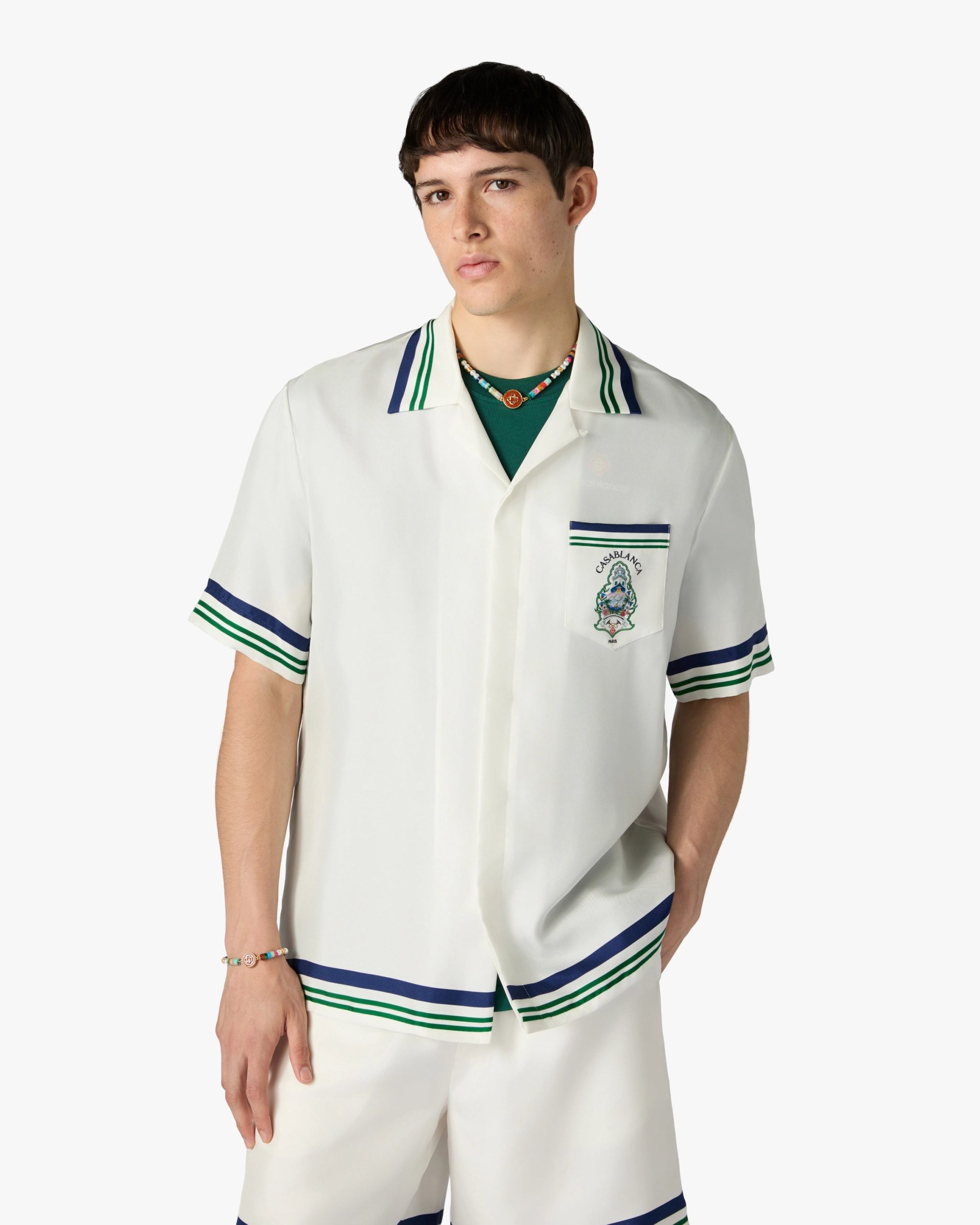 White Hotel Emblem Short Sleeve Silk Shirt - Image 4