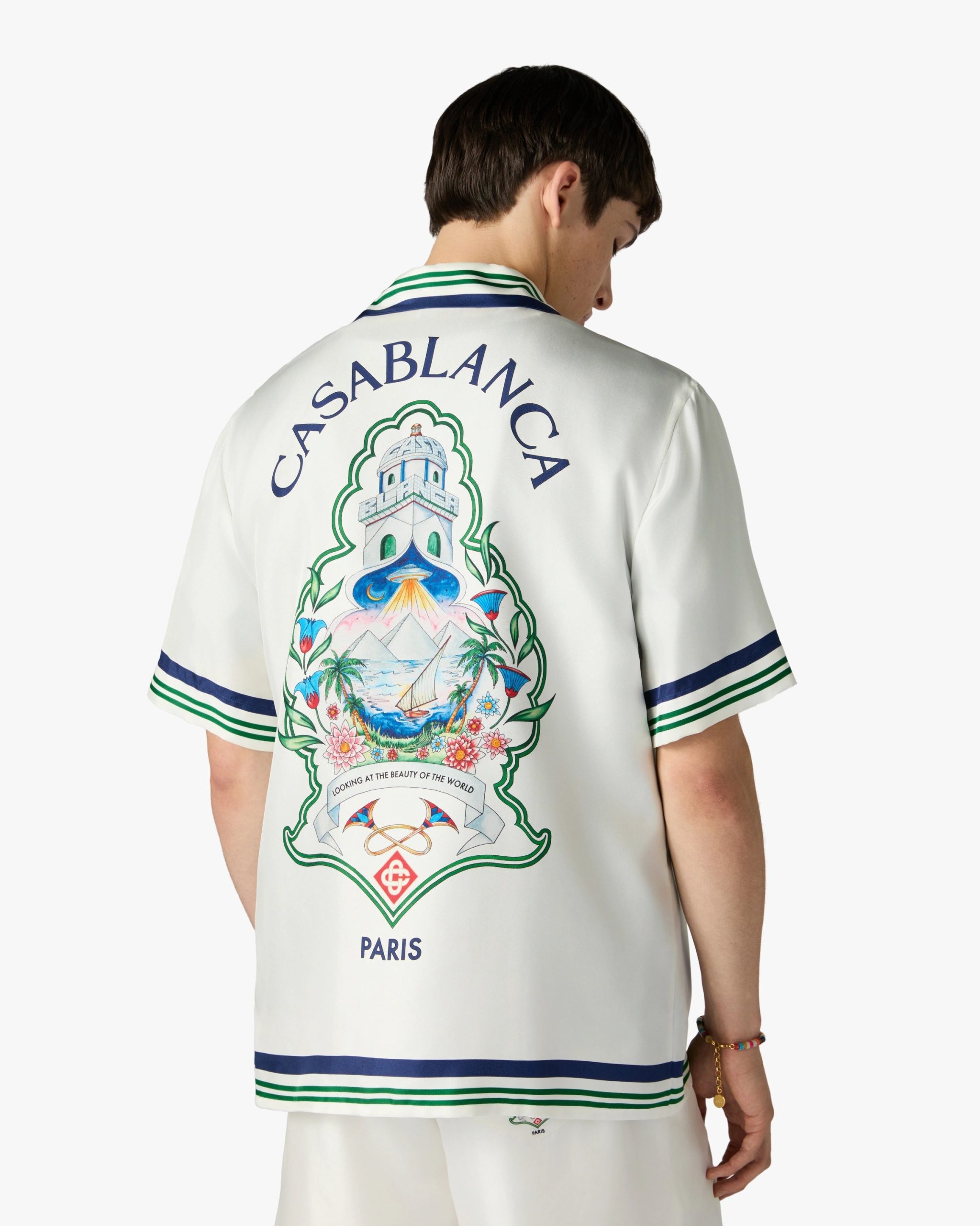 White Hotel Emblem Short Sleeve Silk Shirt - Image 5