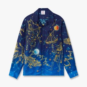 Blue Astrology Long Sleeve Silk Shirt
