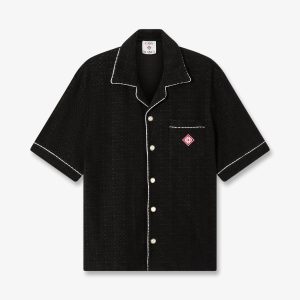 Black Towelling Monogram Short Sleeve Shirt