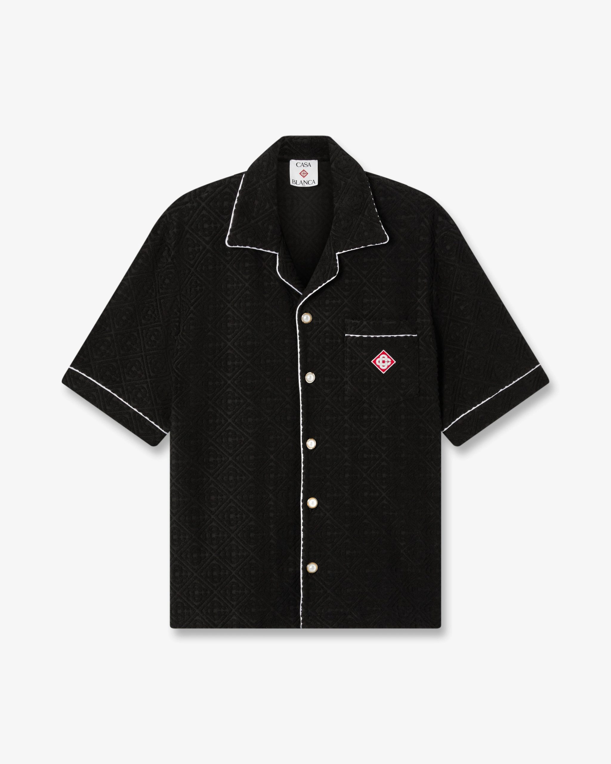 Black Towelling Monogram Short Sleeve Shirt