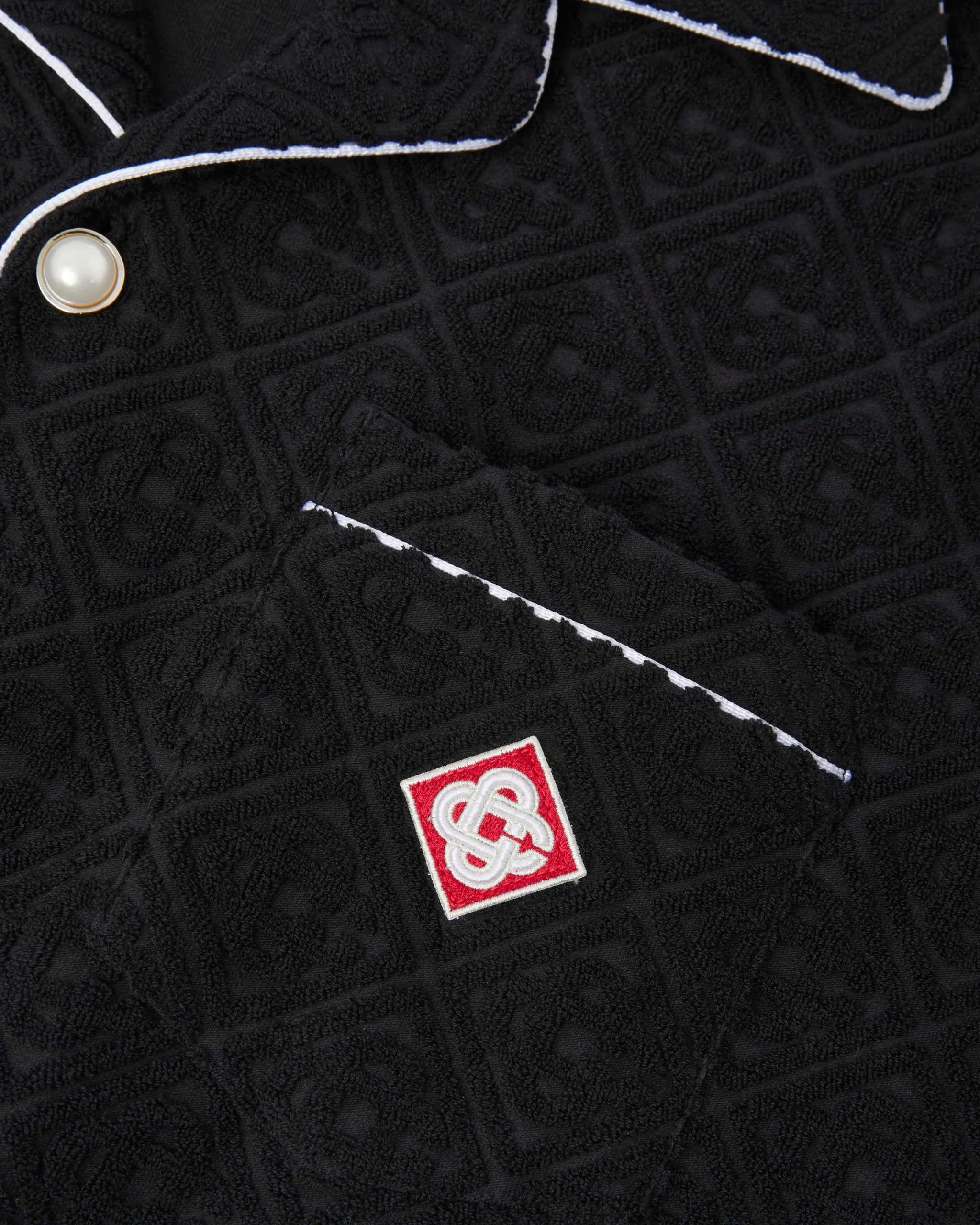 Black Towelling Monogram Short Sleeve Shirt - Image 6