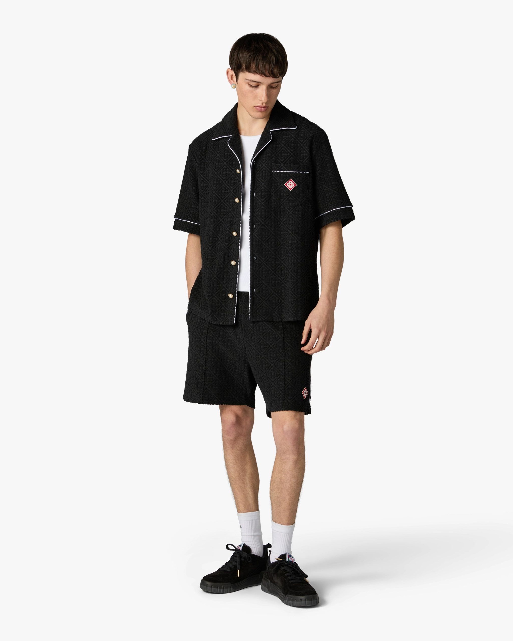 Black Towelling Monogram Short Sleeve Shirt - Image 2