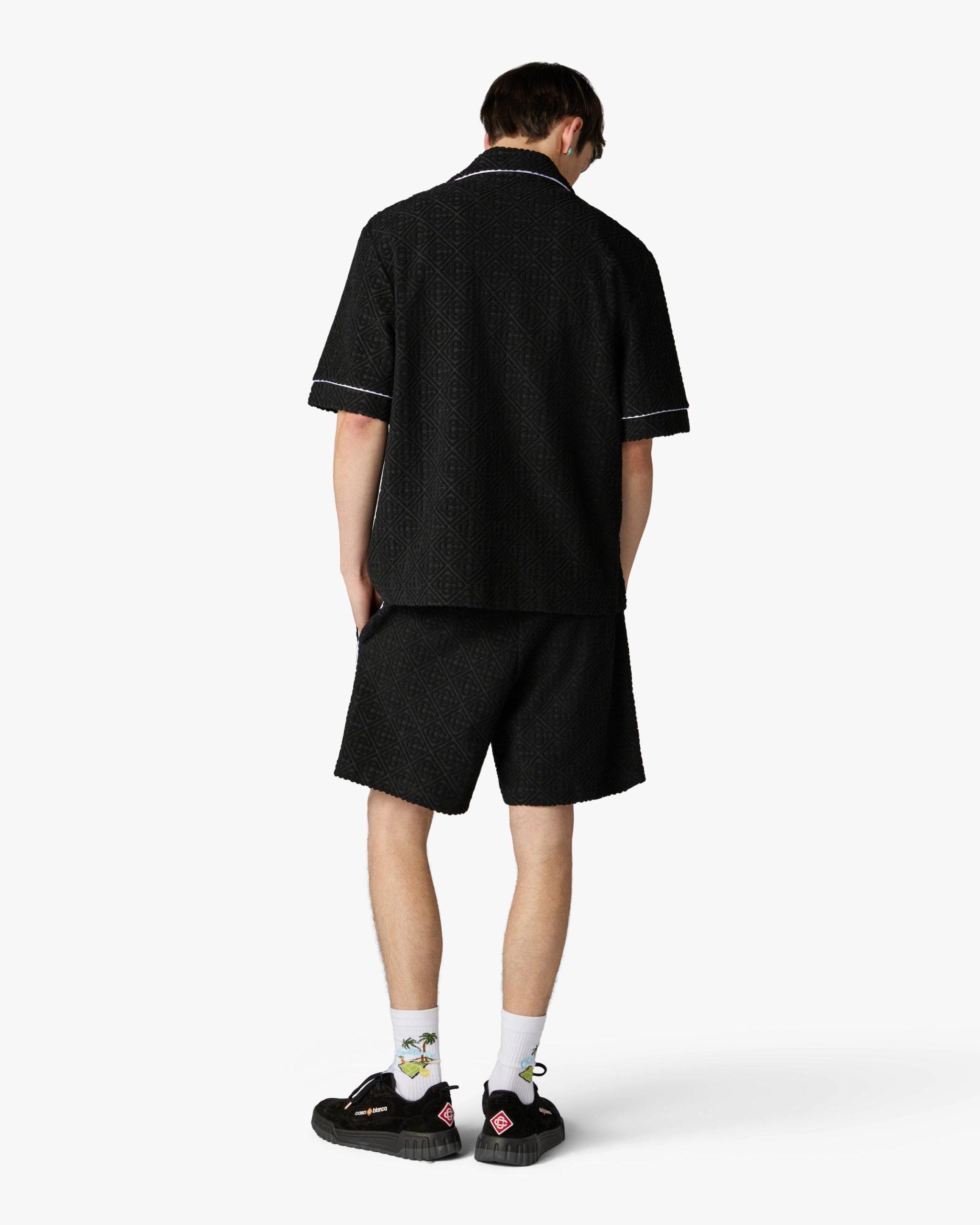 Black Towelling Monogram Short Sleeve Shirt - Image 3
