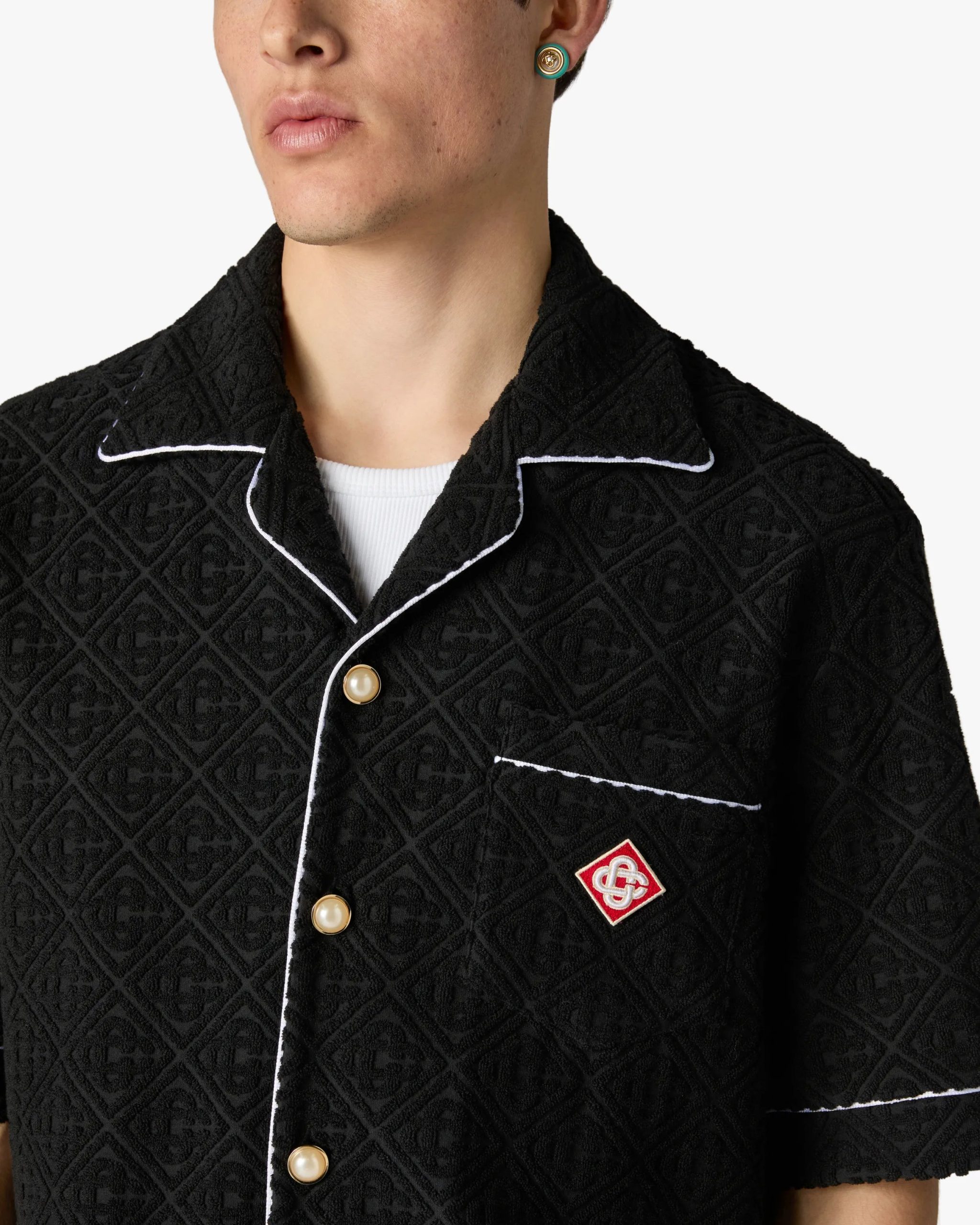 Black Towelling Monogram Short Sleeve Shirt - Image 5