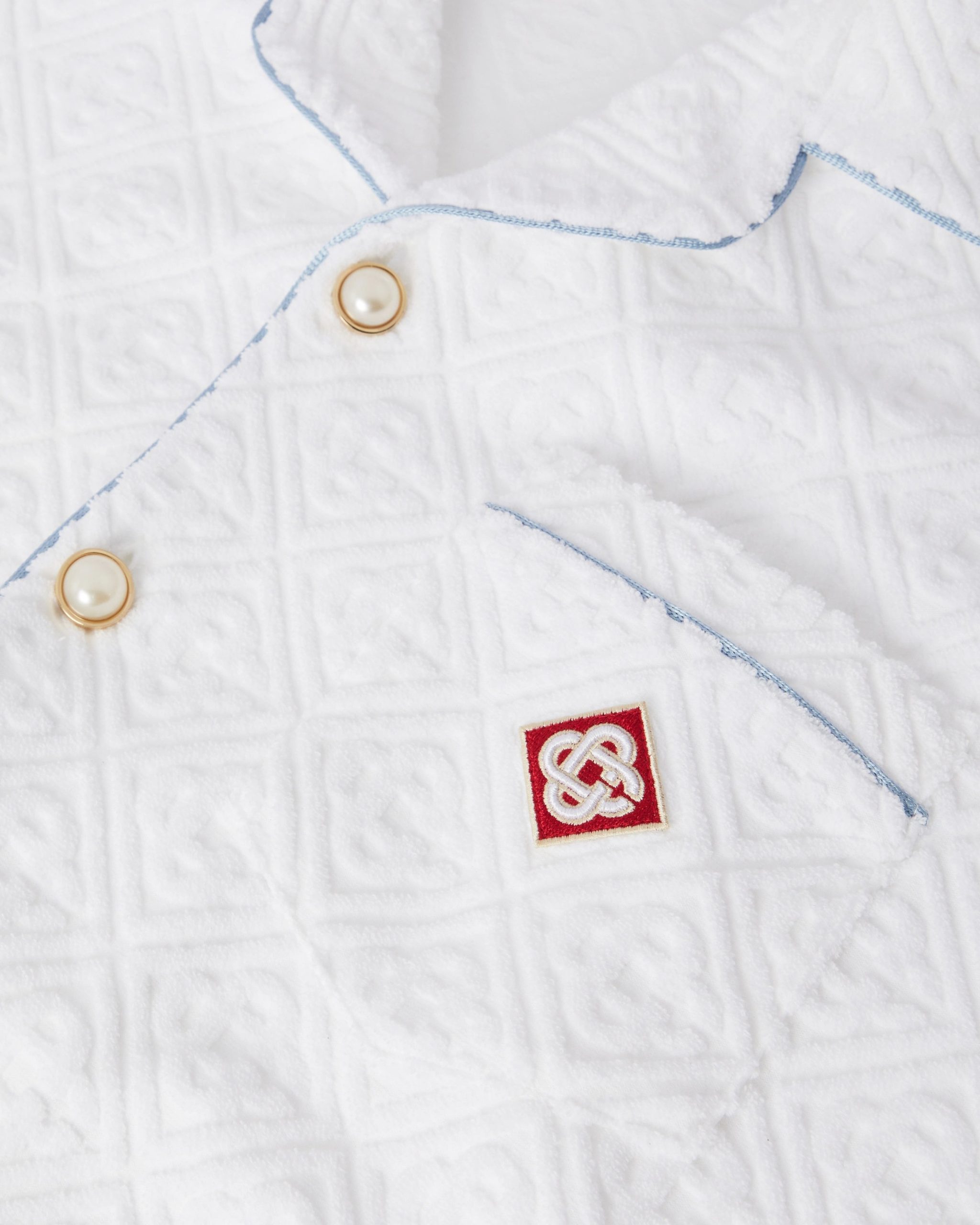 White Towelling Monogram Short Sleeve Shirt - Image 6