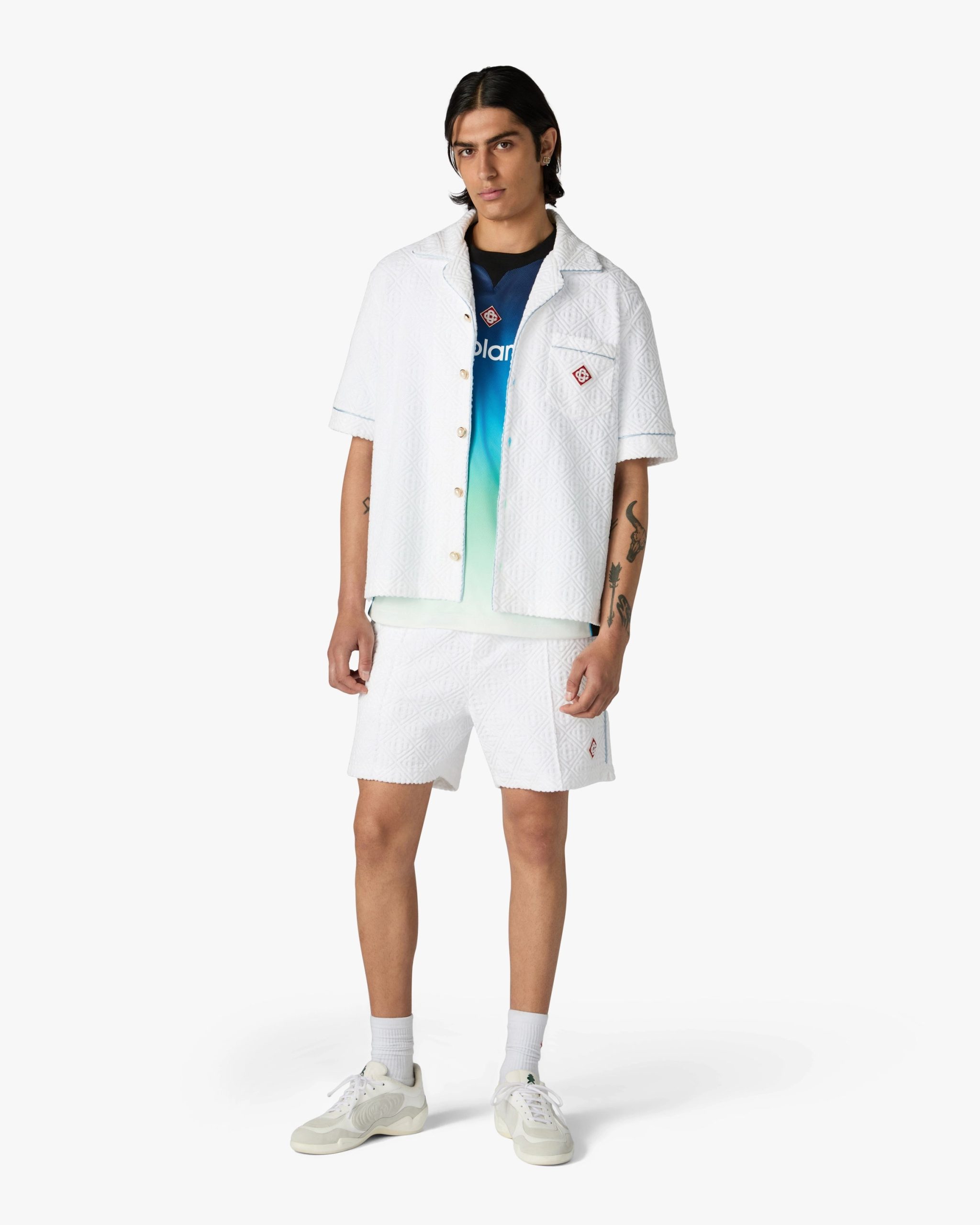 White Towelling Monogram Short Sleeve Shirt - Image 2