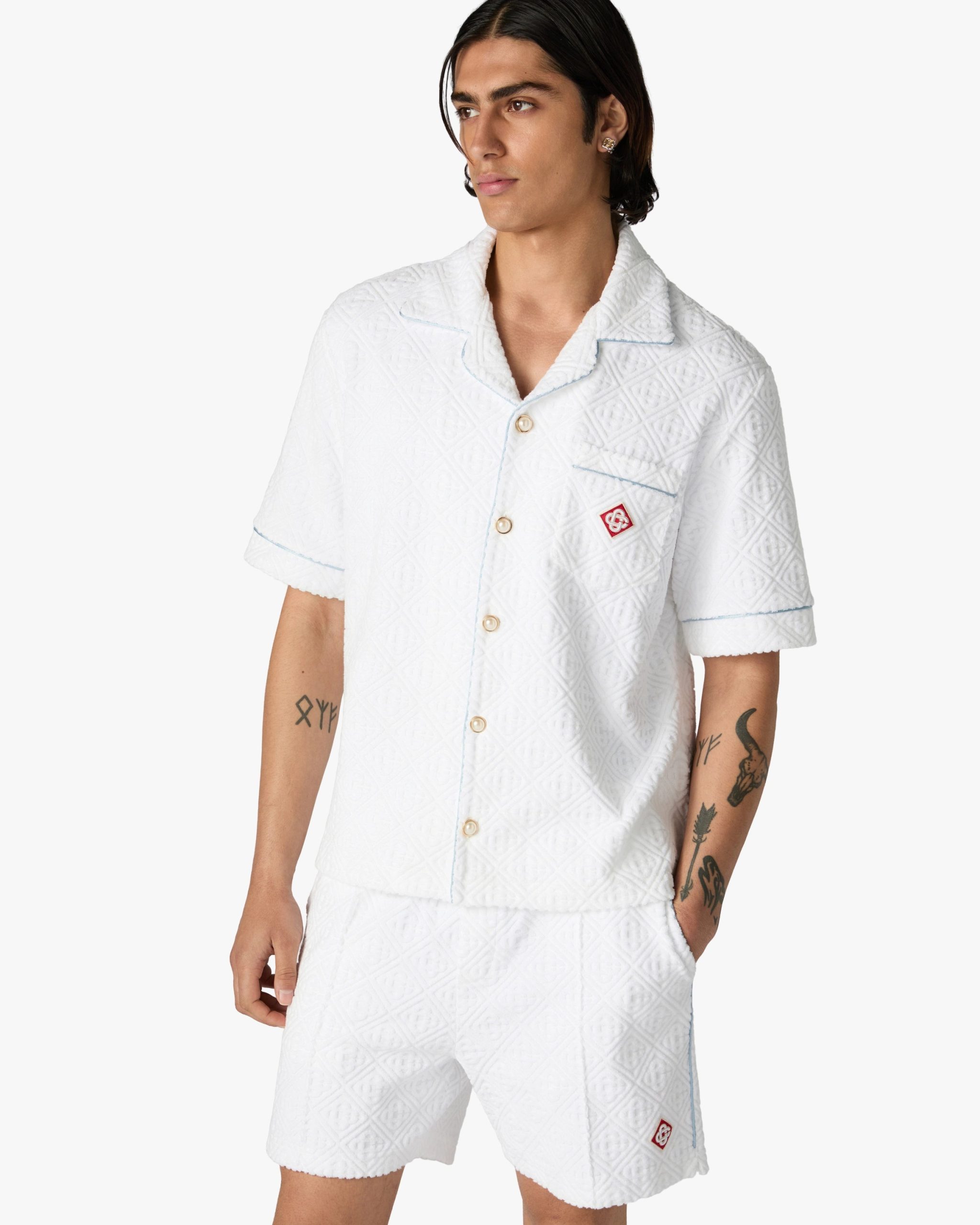 White Towelling Monogram Short Sleeve Shirt - Image 4
