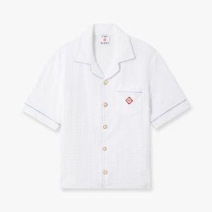 White Towelling Monogram Short Sleeve Shirt