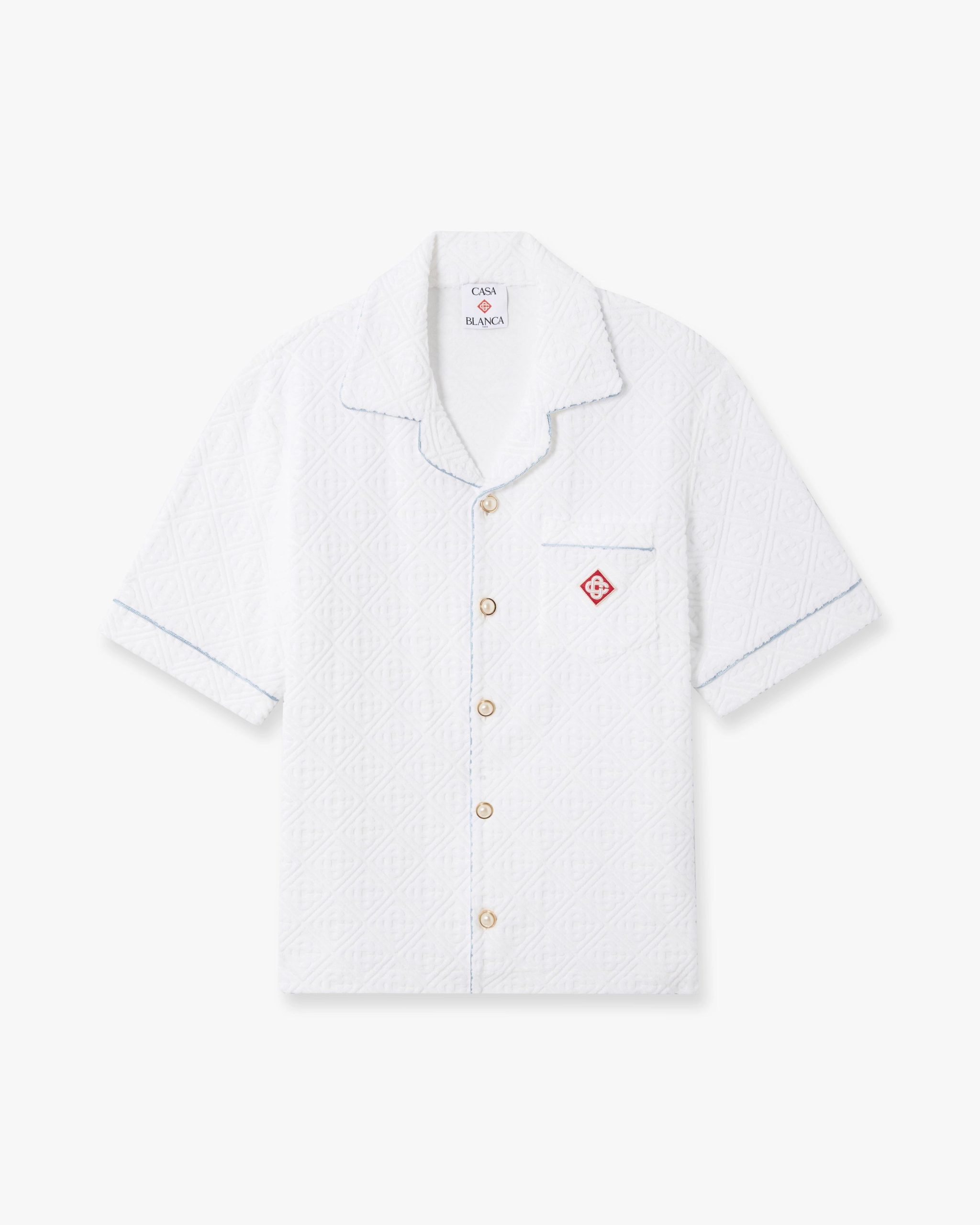 White Towelling Monogram Short Sleeve Shirt