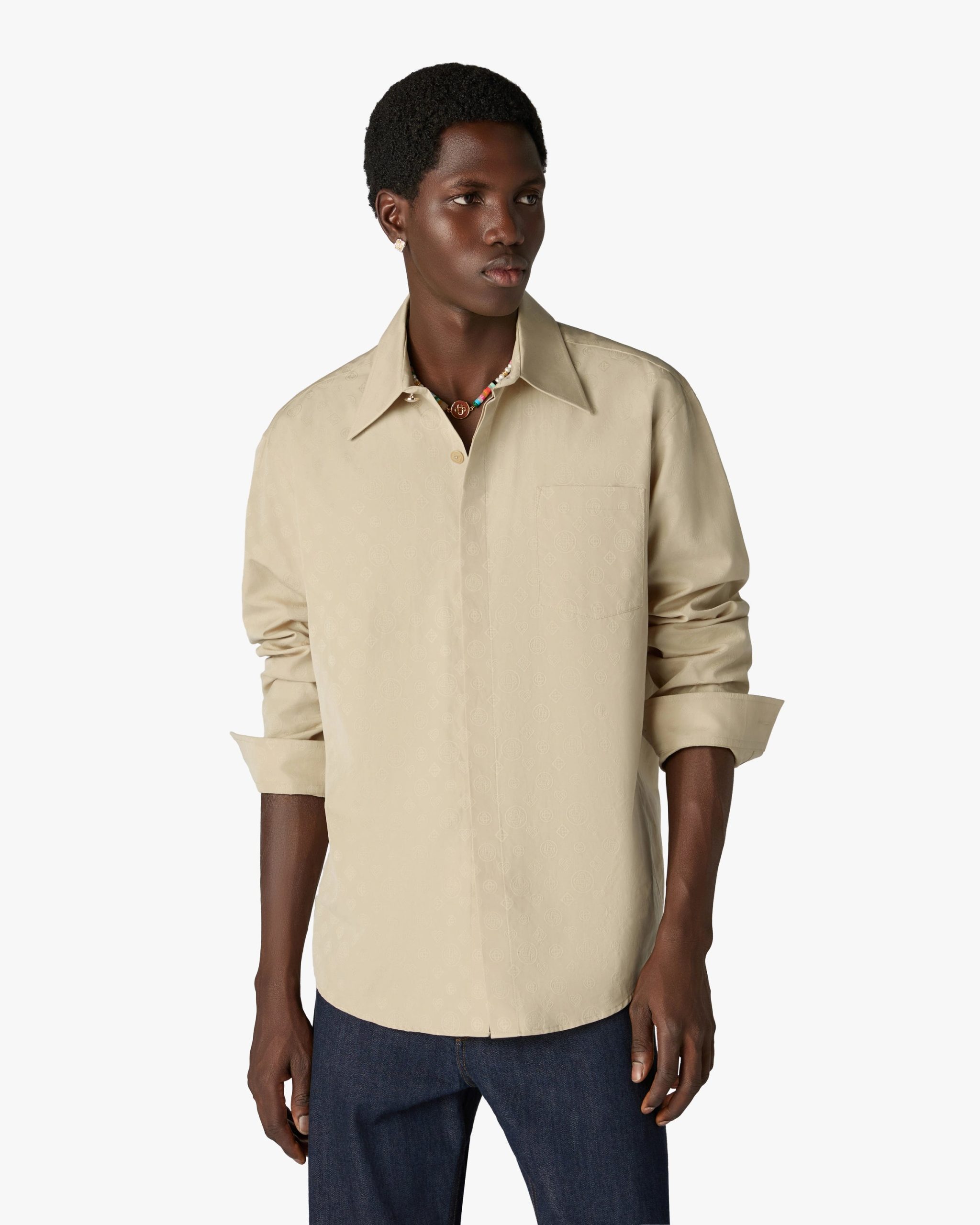 Beige Monogram Long Sleeve Shirt - Image 4