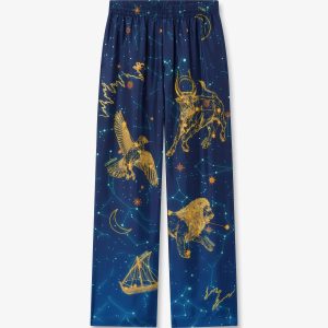 Blue Astrology Silk Twill Trousers