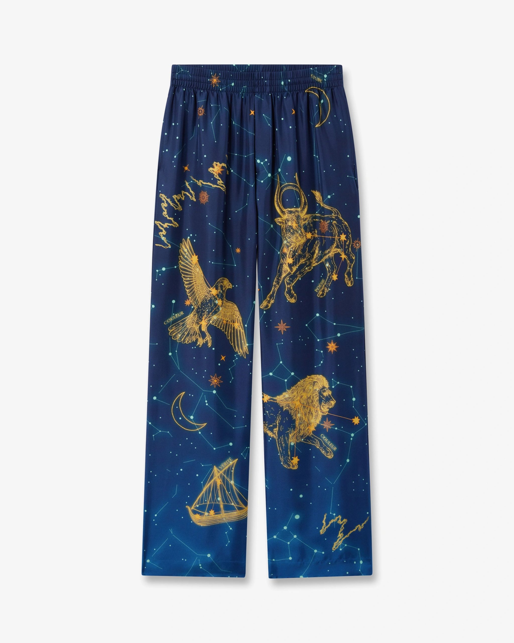Blue Astrology Silk Twill Trousers