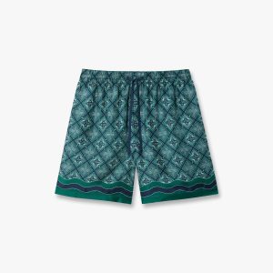 Dark Green Radiating Monogram Silk Shorts