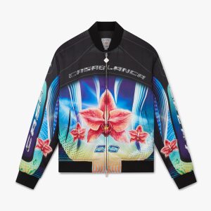 Orchid Racer Printed Silk Bomber Jacket