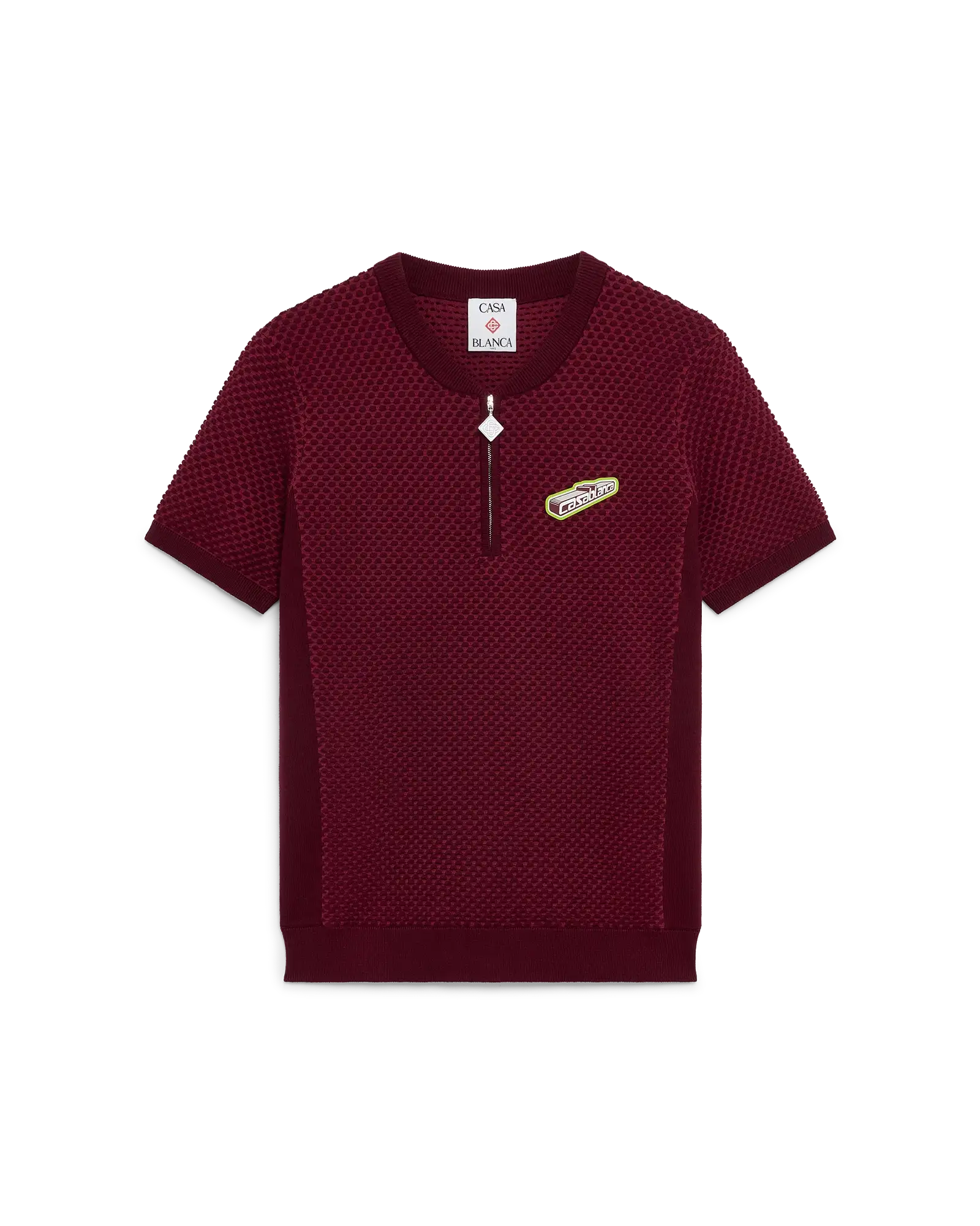Burgundy Jacquard Short Sleeve Polo Shirt