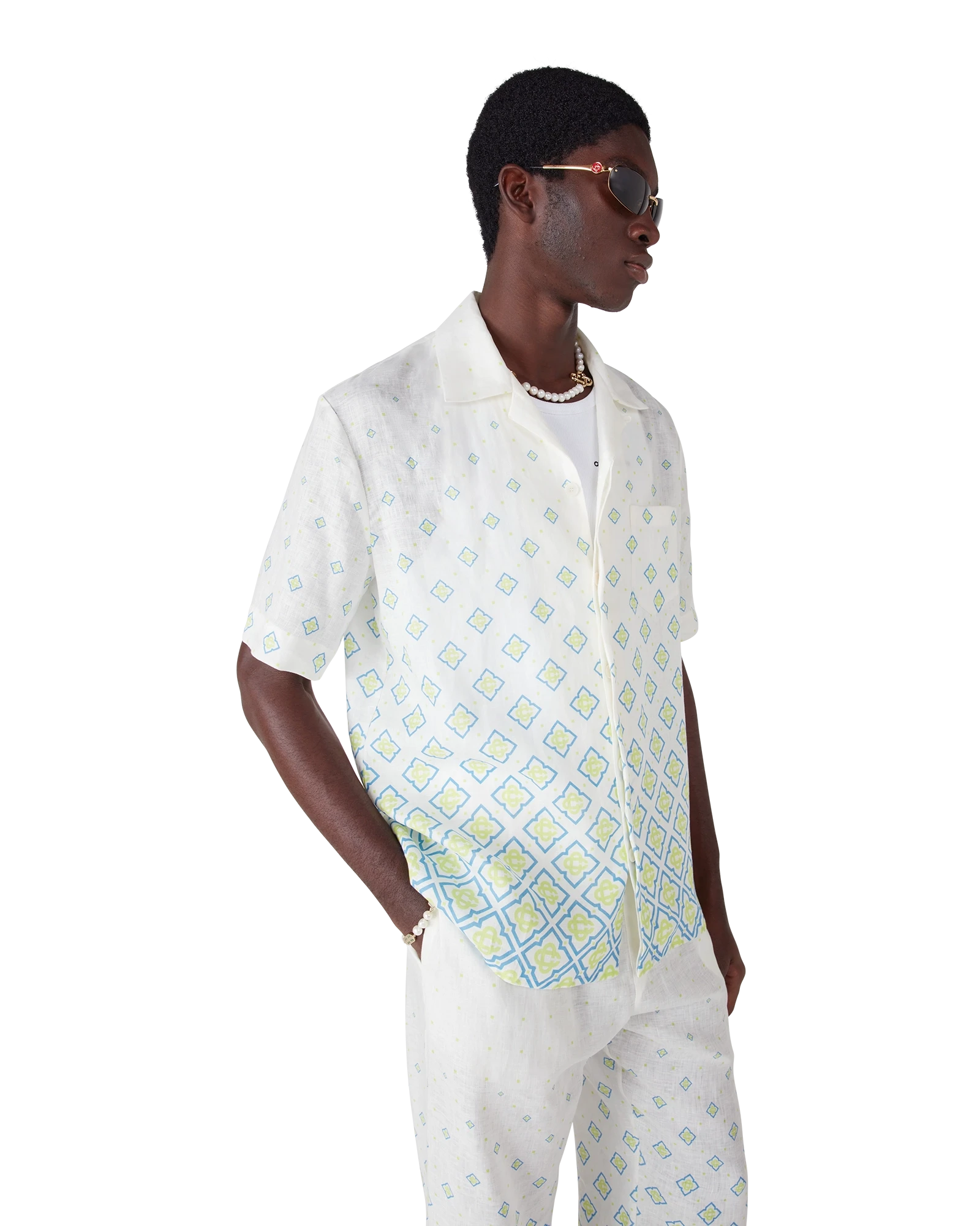 Degrade Monogram Short Sleeve Linen Shirt - Image 4