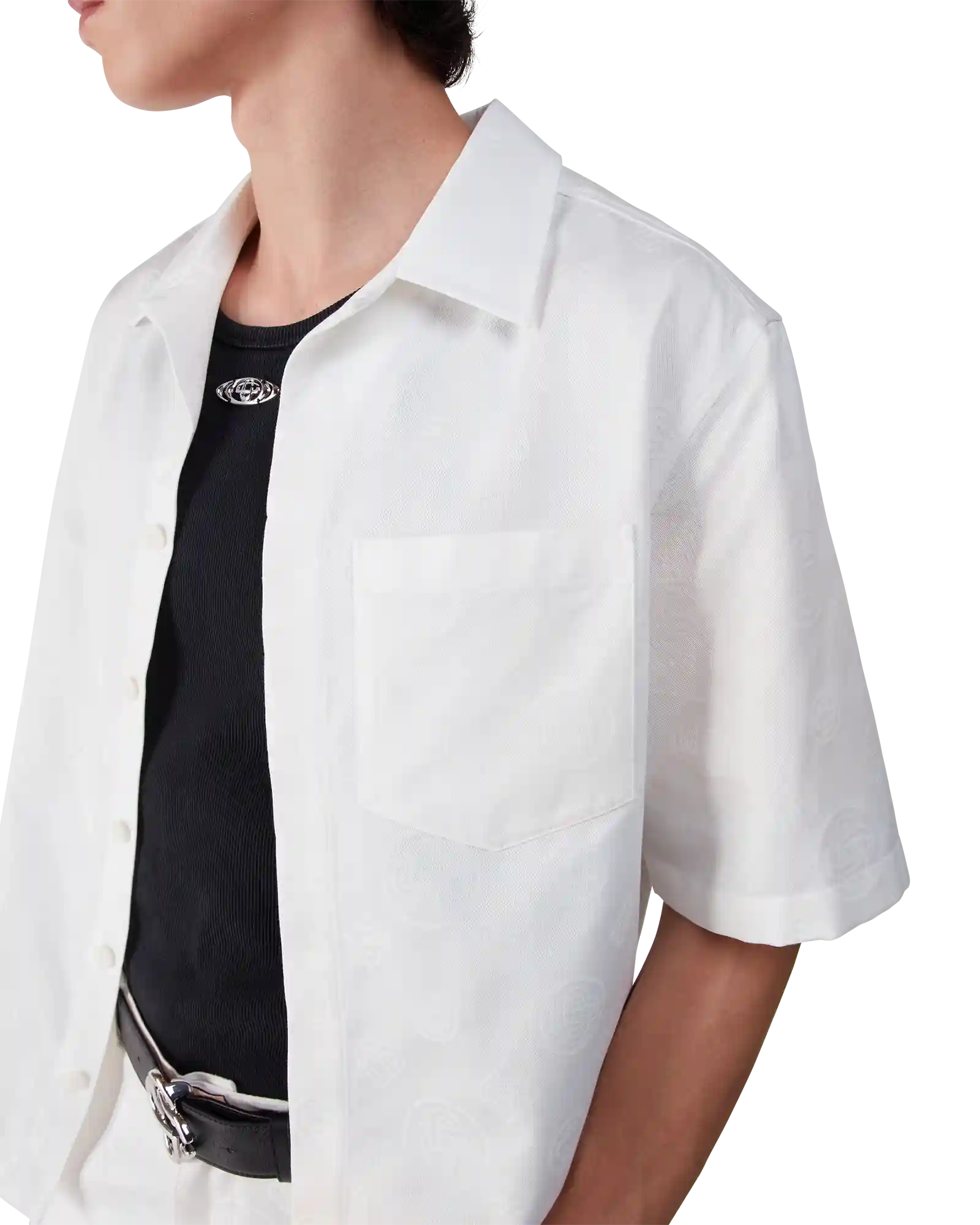White Monogram Short Sleeve Shirt - Image 5