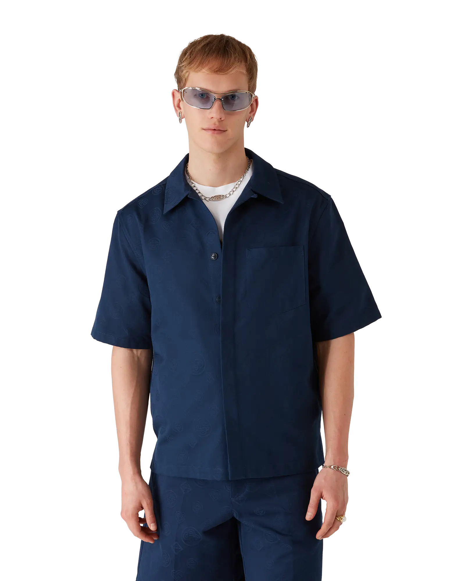 Navy Monogram Short Sleeve Shirt - Image 4