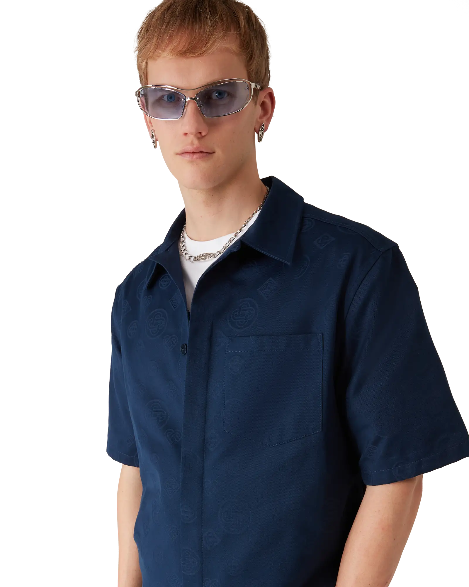 Navy Monogram Short Sleeve Shirt - Image 5