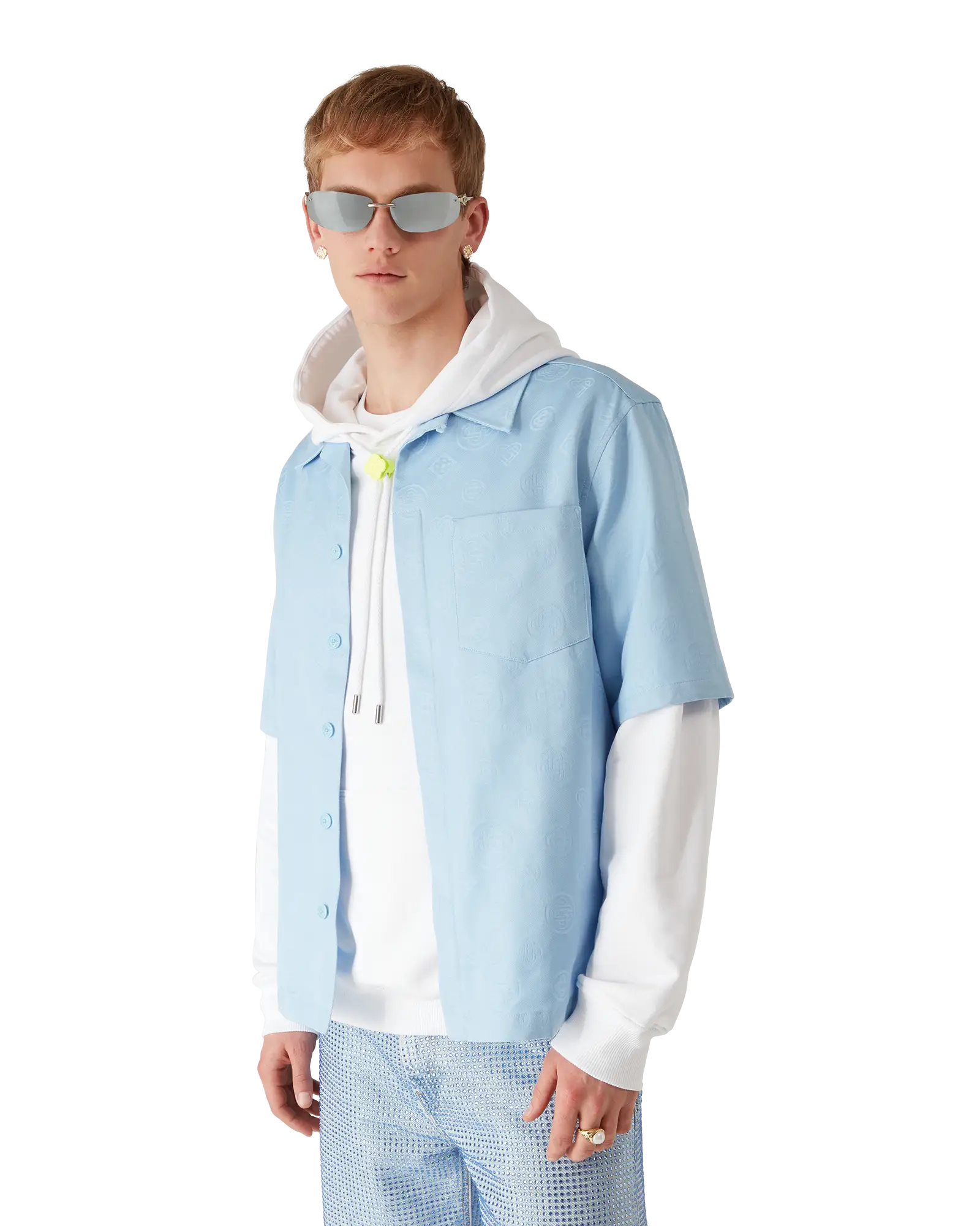 Light Blue Monogram Short Sleeve Shirt - Image 4