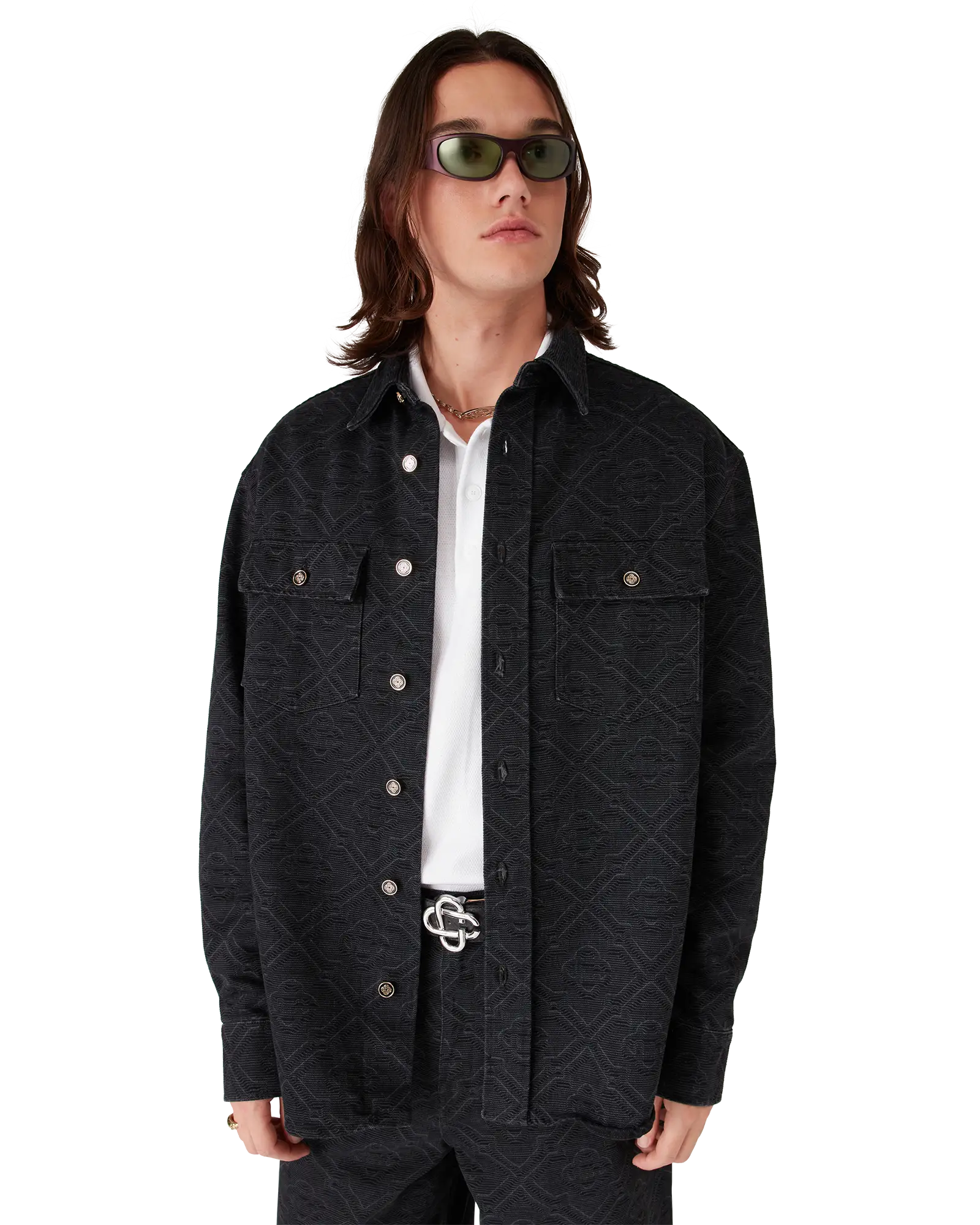 Black Laser Long Sleeve Denim Shirt - Image 4