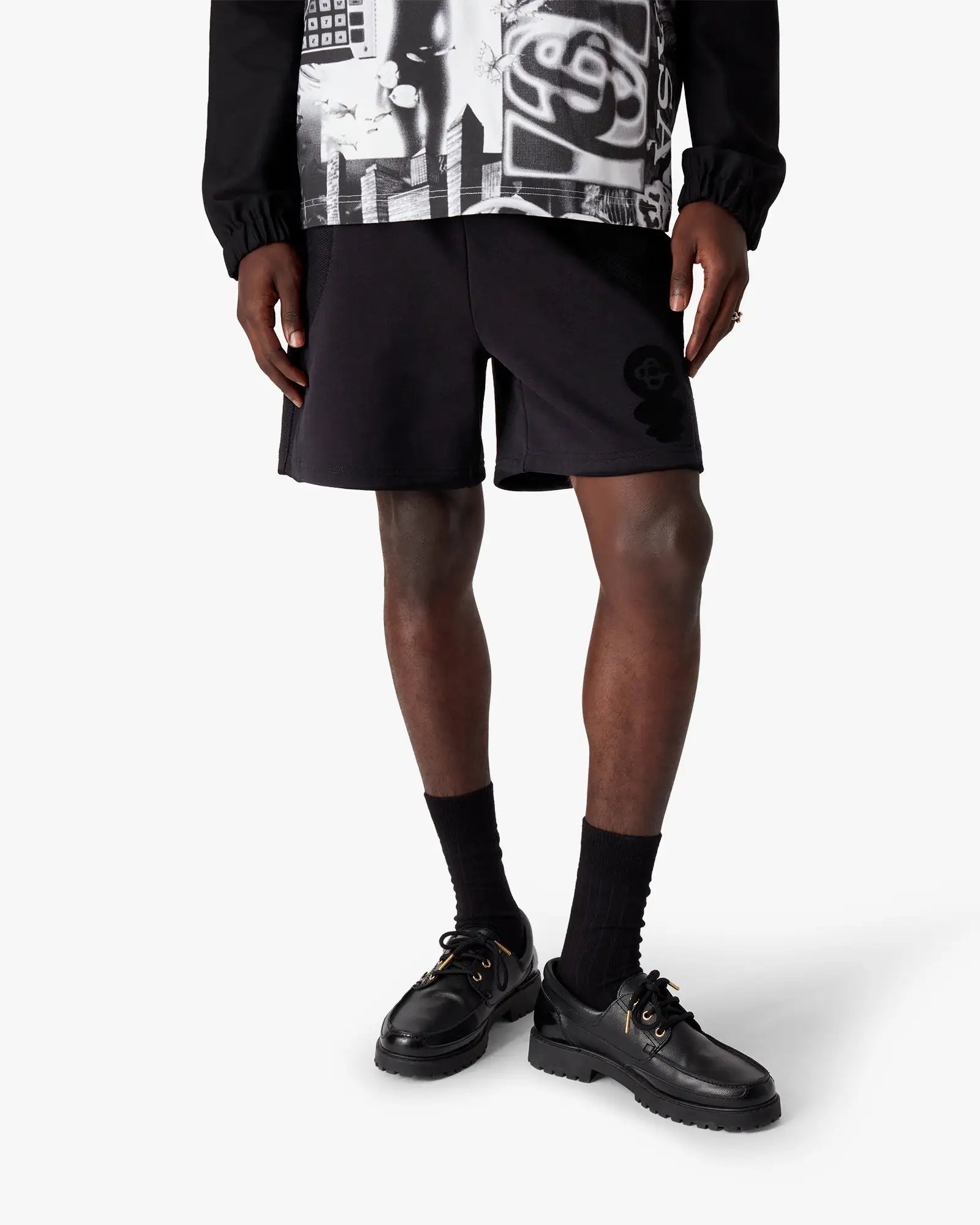 Black Squash Logo Flock Print Sweatshorts - Image 4
