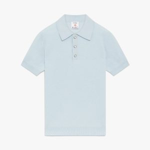 Blue Pointelle Monogram Short Sleeve Polo Shirt