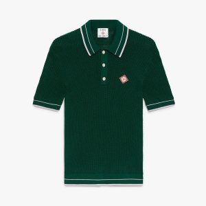 Green Crochet Short Sleeve Polo Shirt