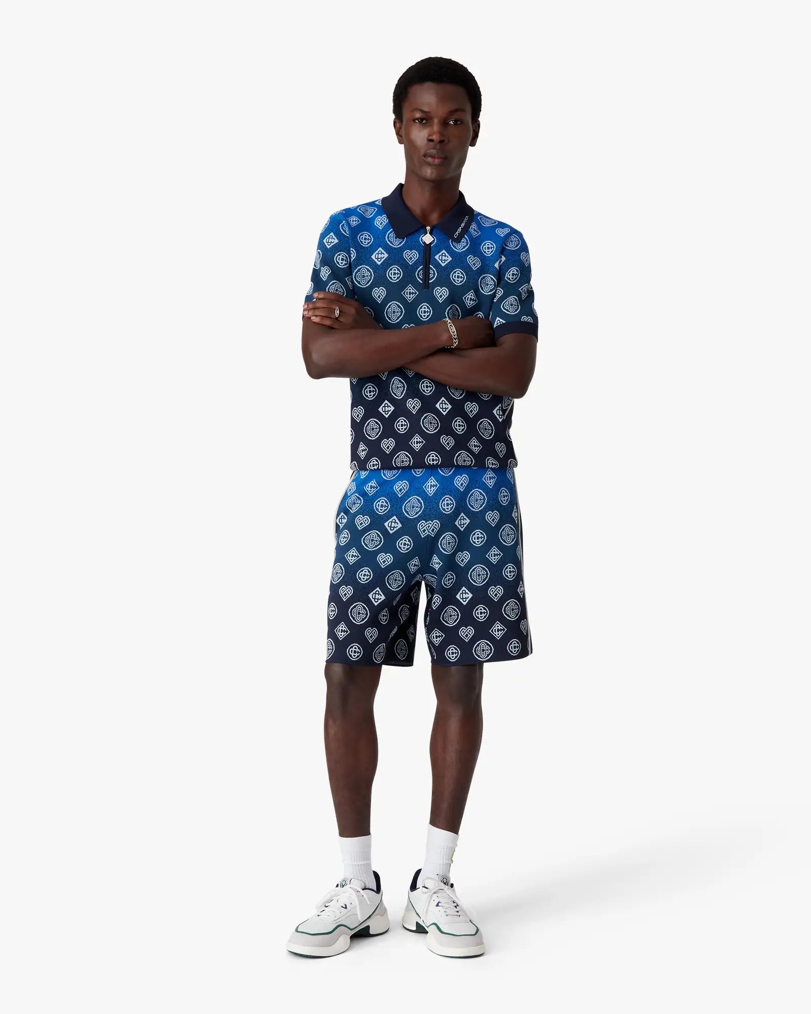 Navy Gradient Monogram Knitted Shorts - Image 2