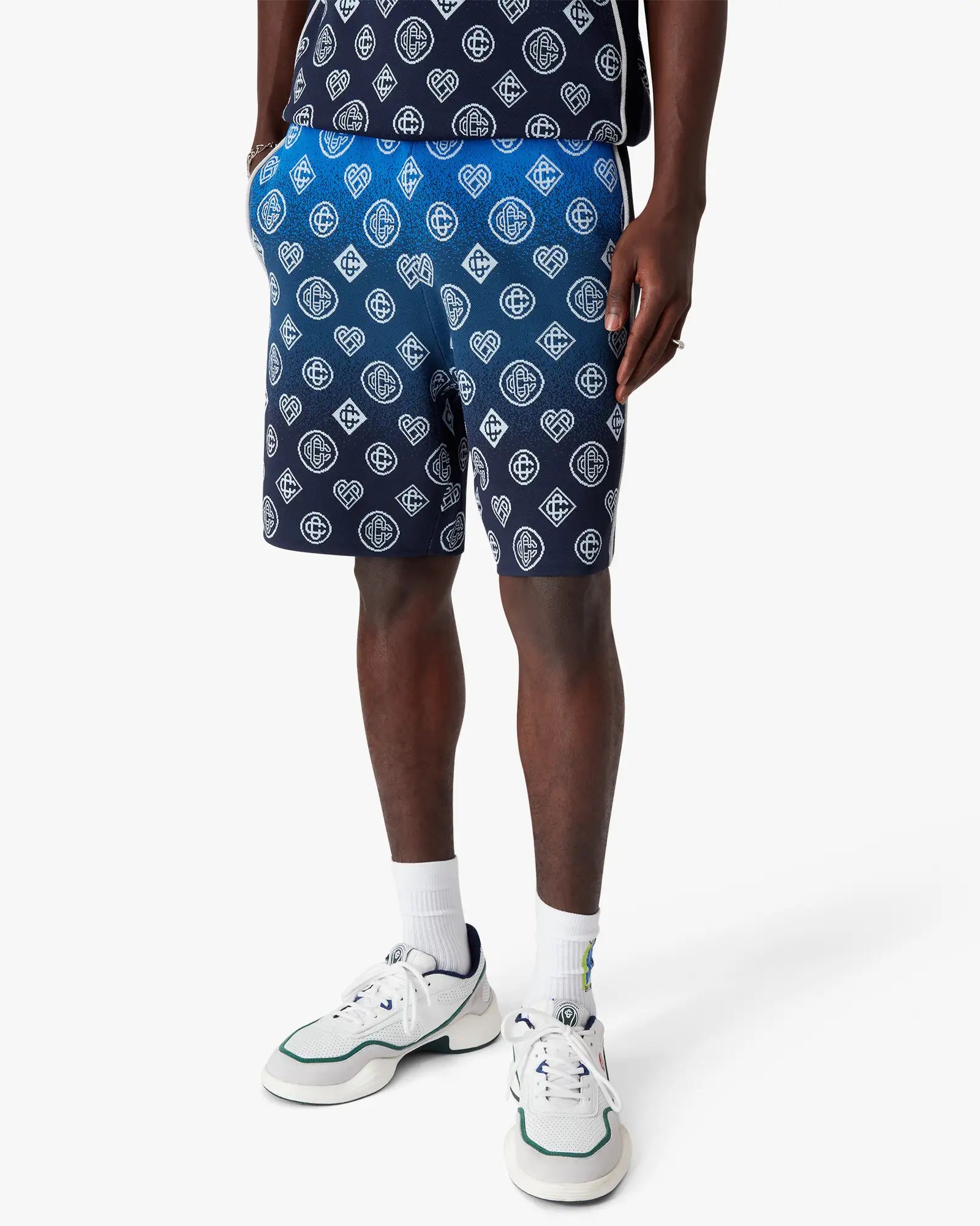 Navy Gradient Monogram Knitted Shorts - Image 4