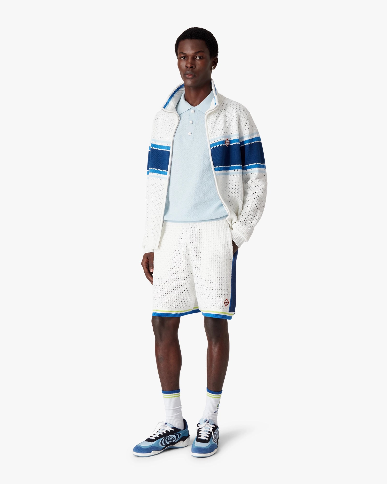 White & Blue Striped Mesh Track Jacket - Image 2