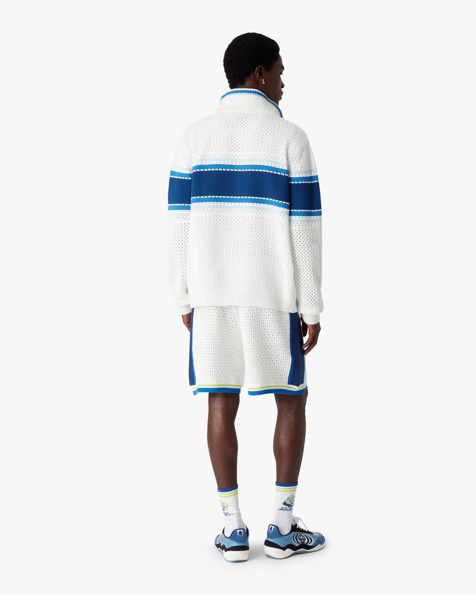 White & Blue Striped Mesh Track Jacket - Image 3