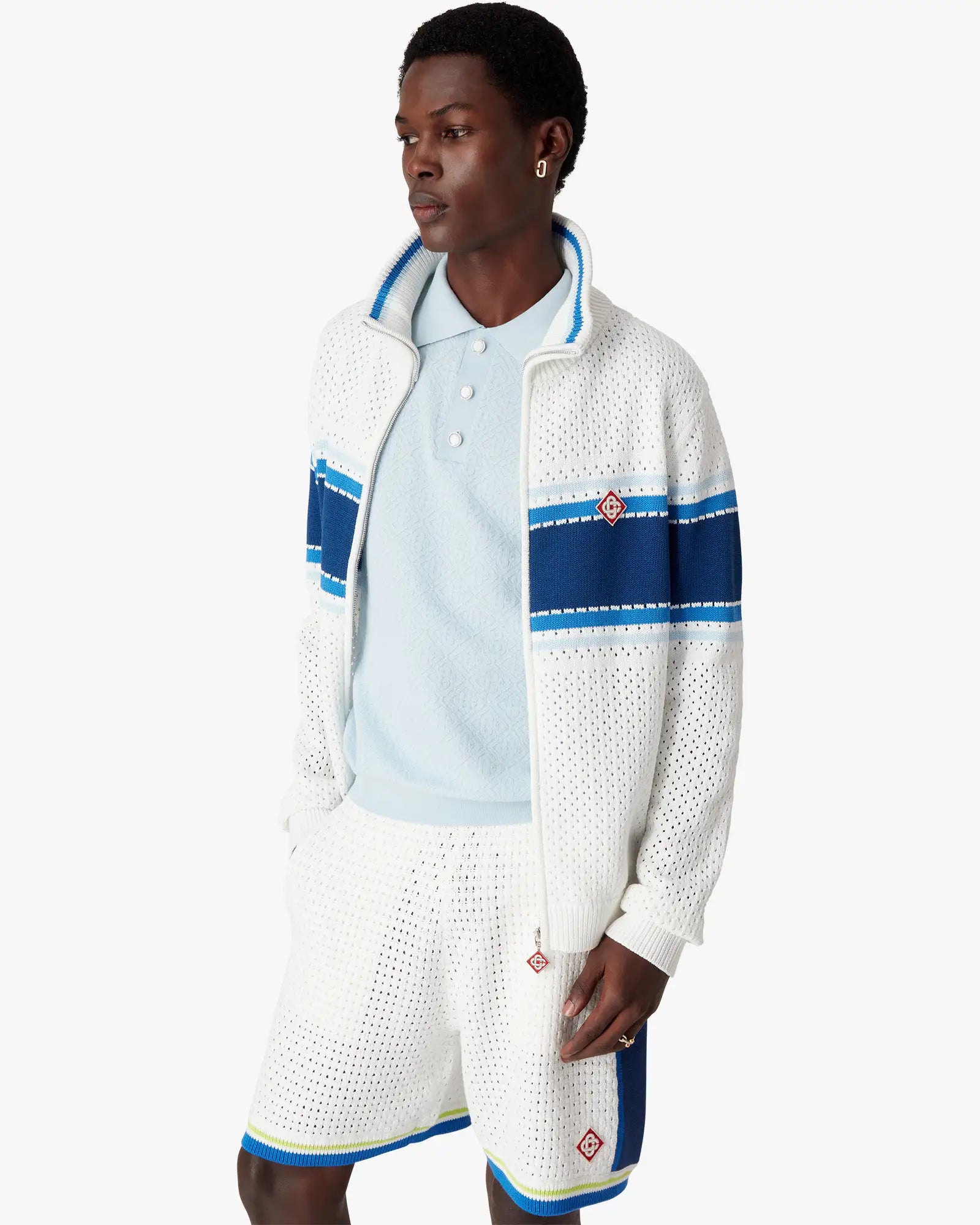 White & Blue Striped Mesh Track Jacket - Image 4