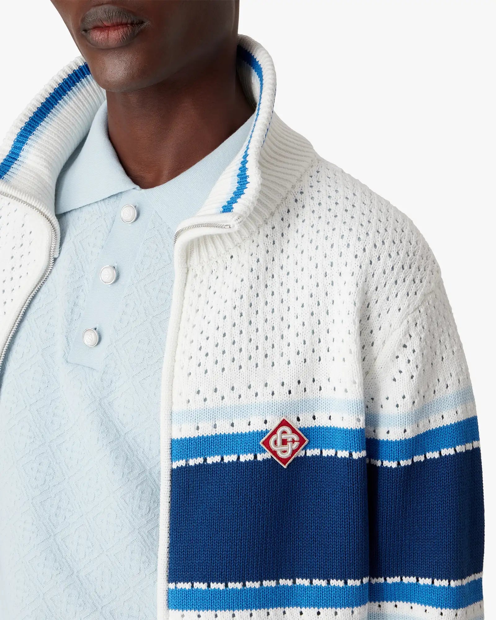 White & Blue Striped Mesh Track Jacket - Image 5